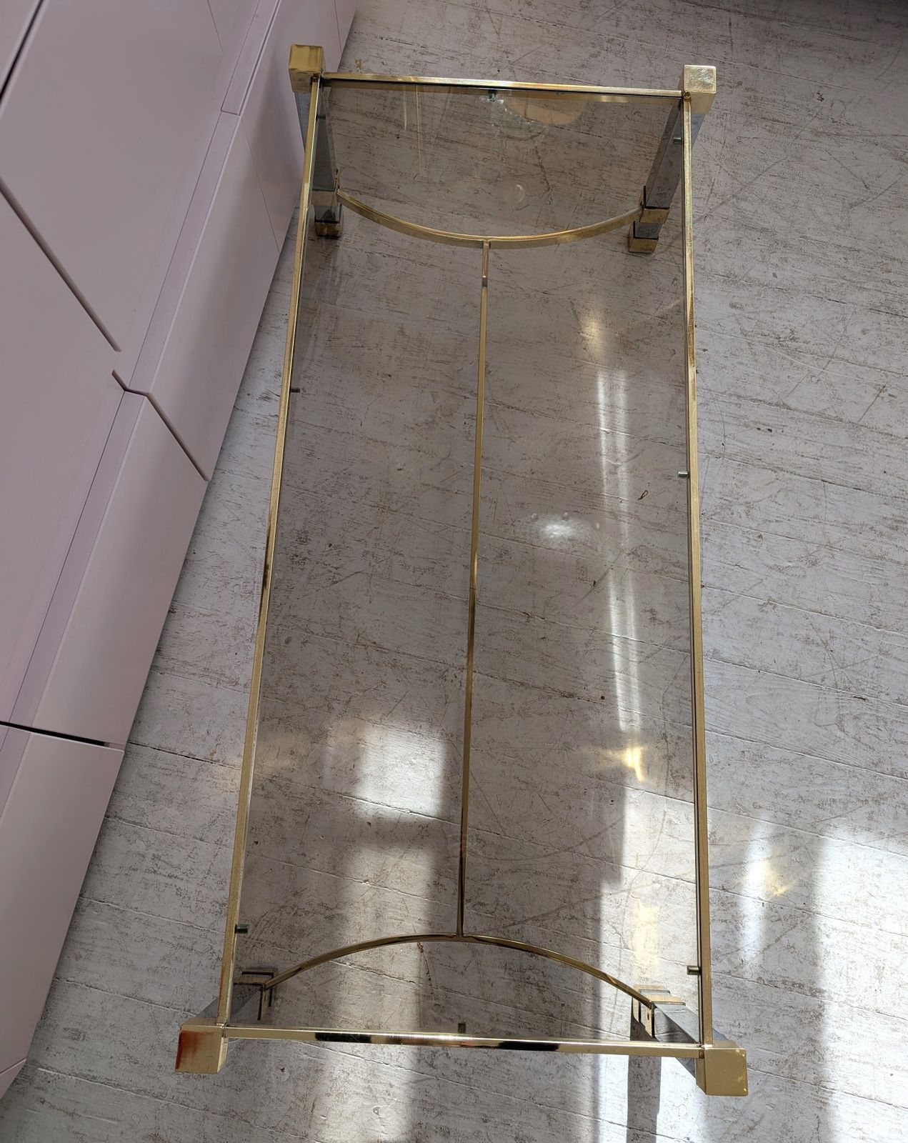Large Vintage Mid Century 1970s Chrome & Gold Coffee Table photo vinterior