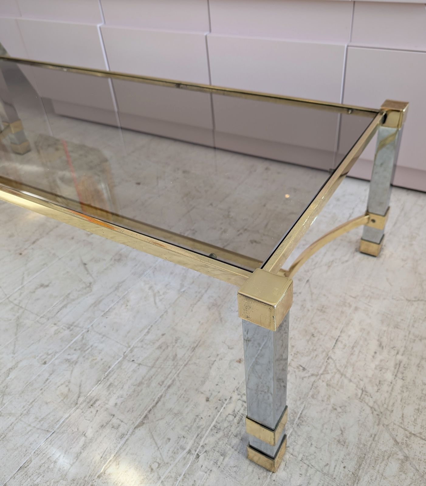 photo vintage Large Vintage Mid Century 1970s Chrome & Gold Coffee Table