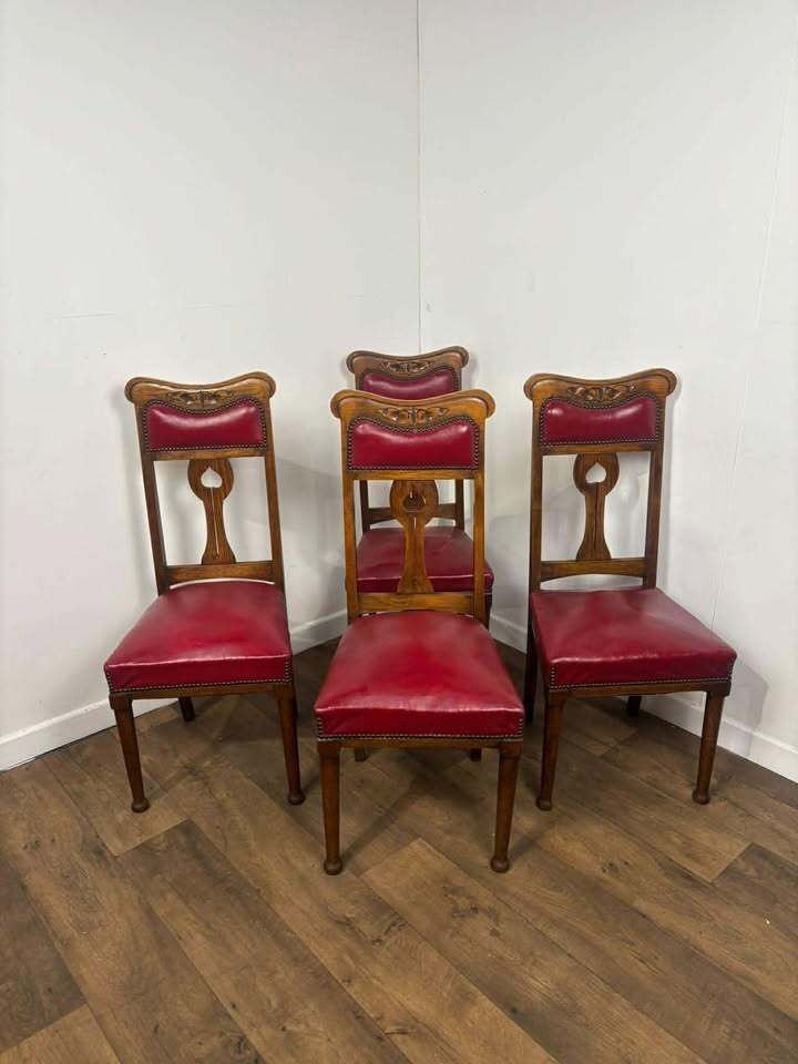 Set Of Four Early 20th Century Oak Art Nouveau Dining Chairs photo vintage