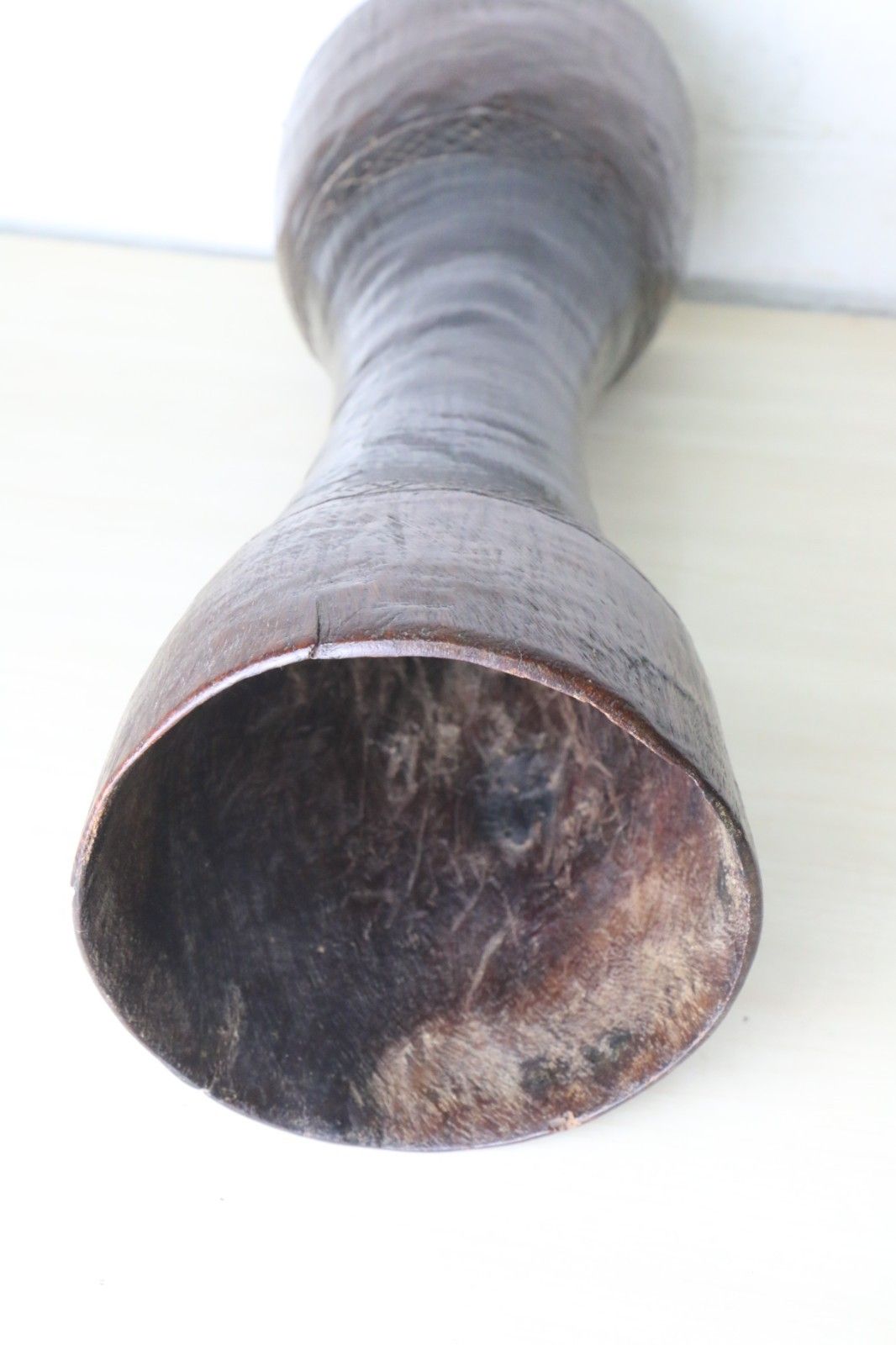 photo vinterior African Carved Tall Wooden Vase With Copper Insert 19th C. Ancient Drum Conversion South Africa