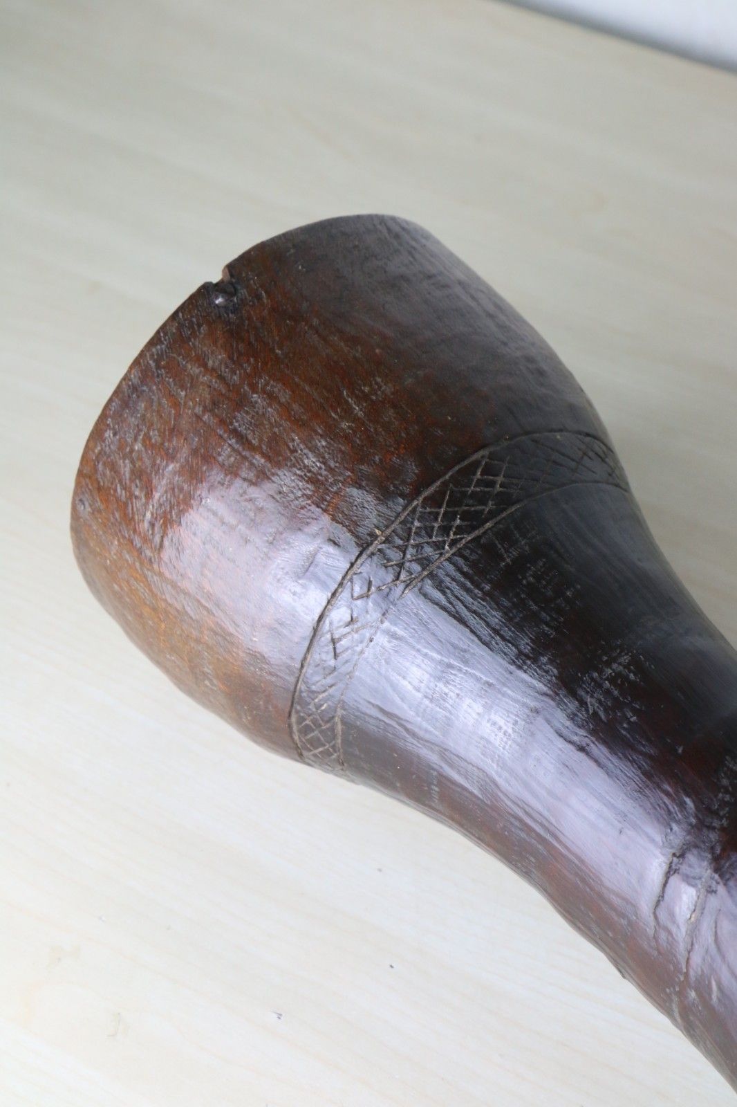 photo buy African Carved Tall Wooden Vase With Copper Insert 19th C. Ancient Drum Conversion South Africa