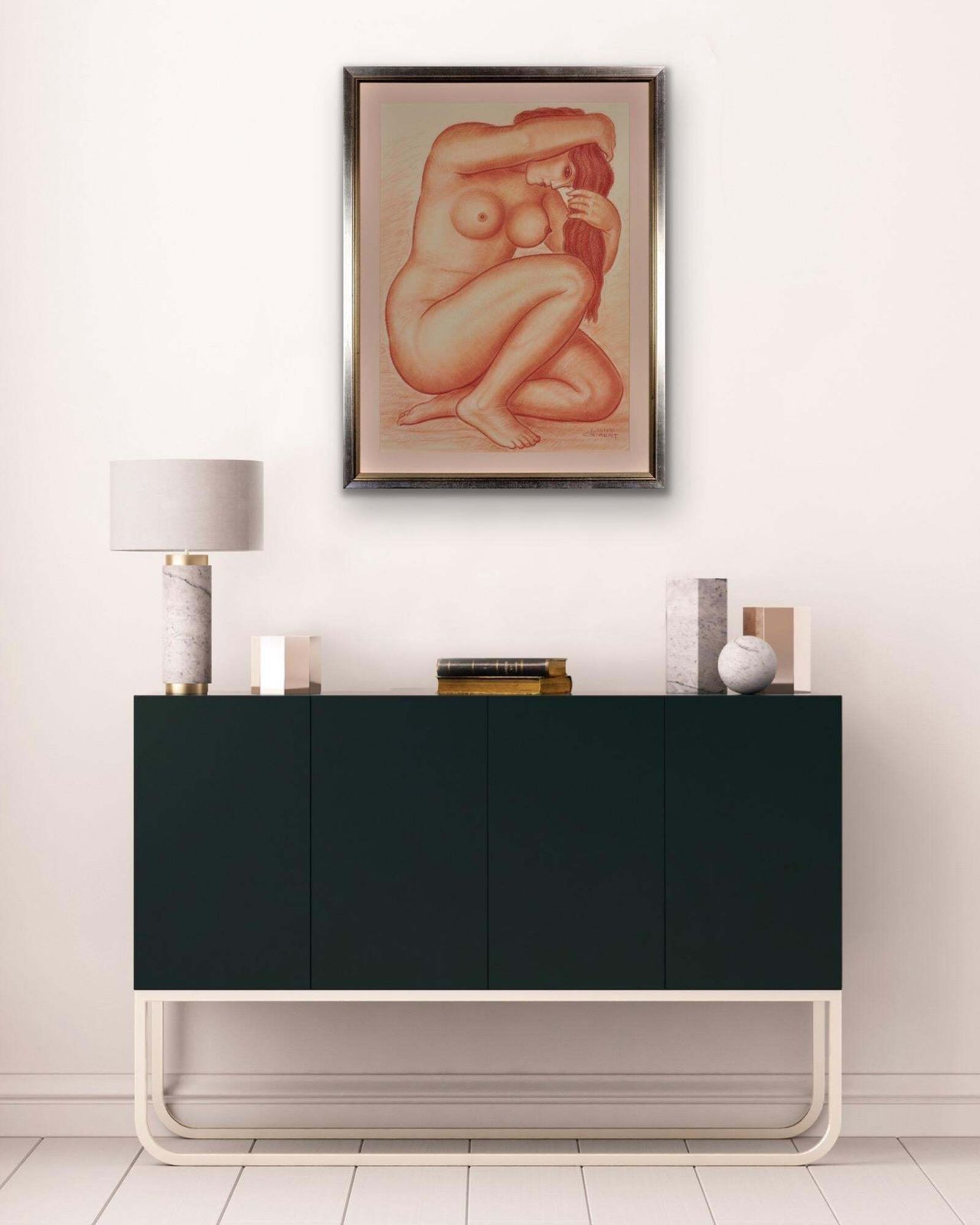 Lucien Gibert 1904 To 1988. Ses Flamboyantes Mèches De Cheveux Auburn (Her Flaming Locks Of Auburn Hair). Framed French Art Deco 1930s Drawing. photo vintage