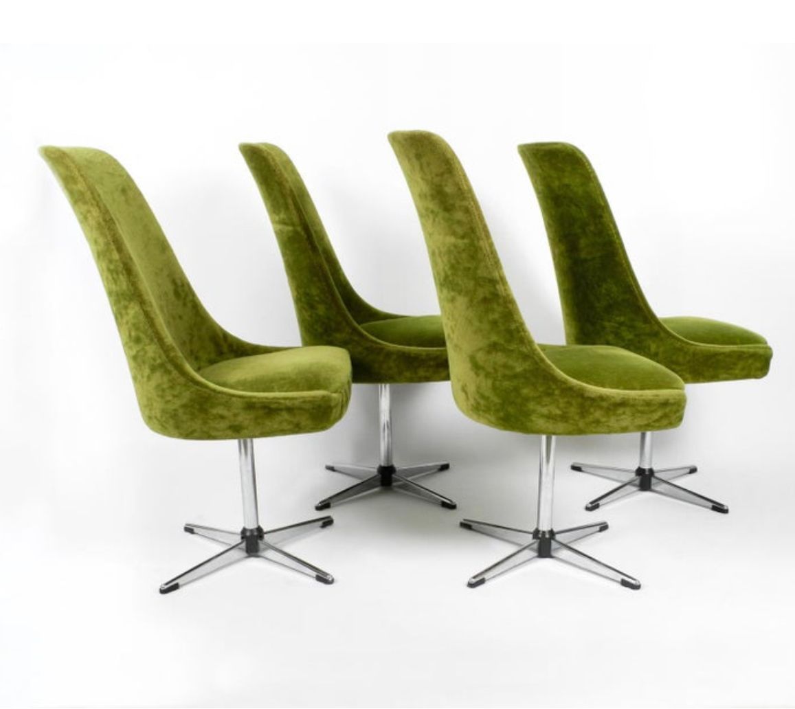 Set Of 4 Mid Century Space Age Dining Chairs With Green Velvet Fabric, 1968 photo furniture