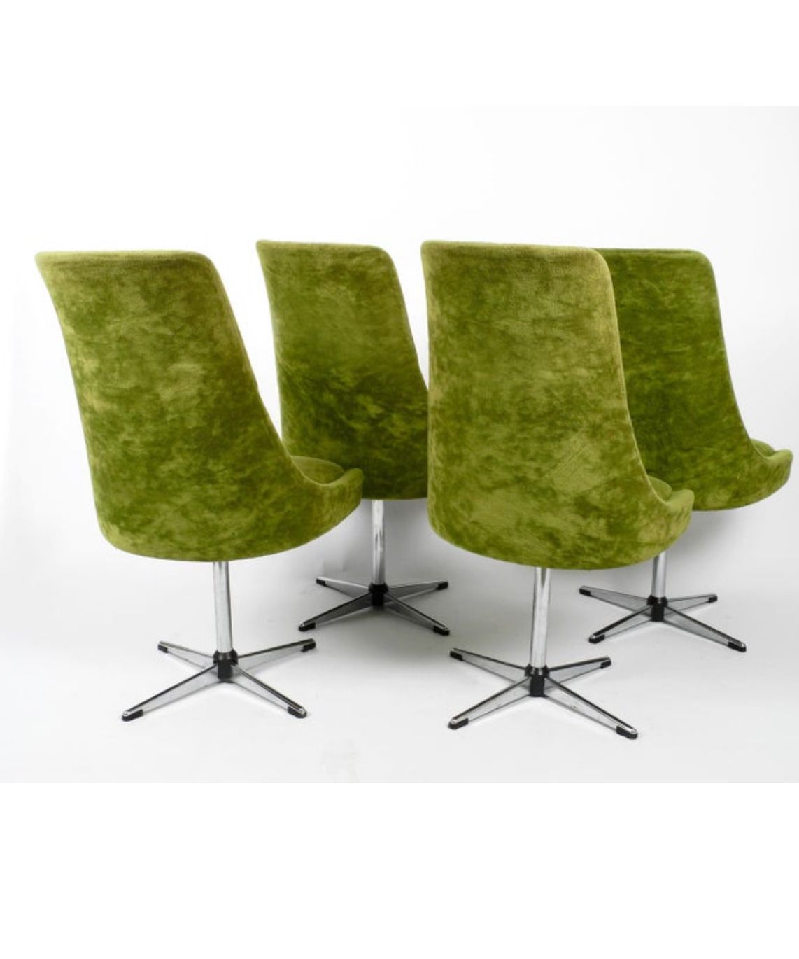 Set Of 4 Mid Century Space Age Dining Chairs With Green Velvet Fabric, 1968 photo for sale