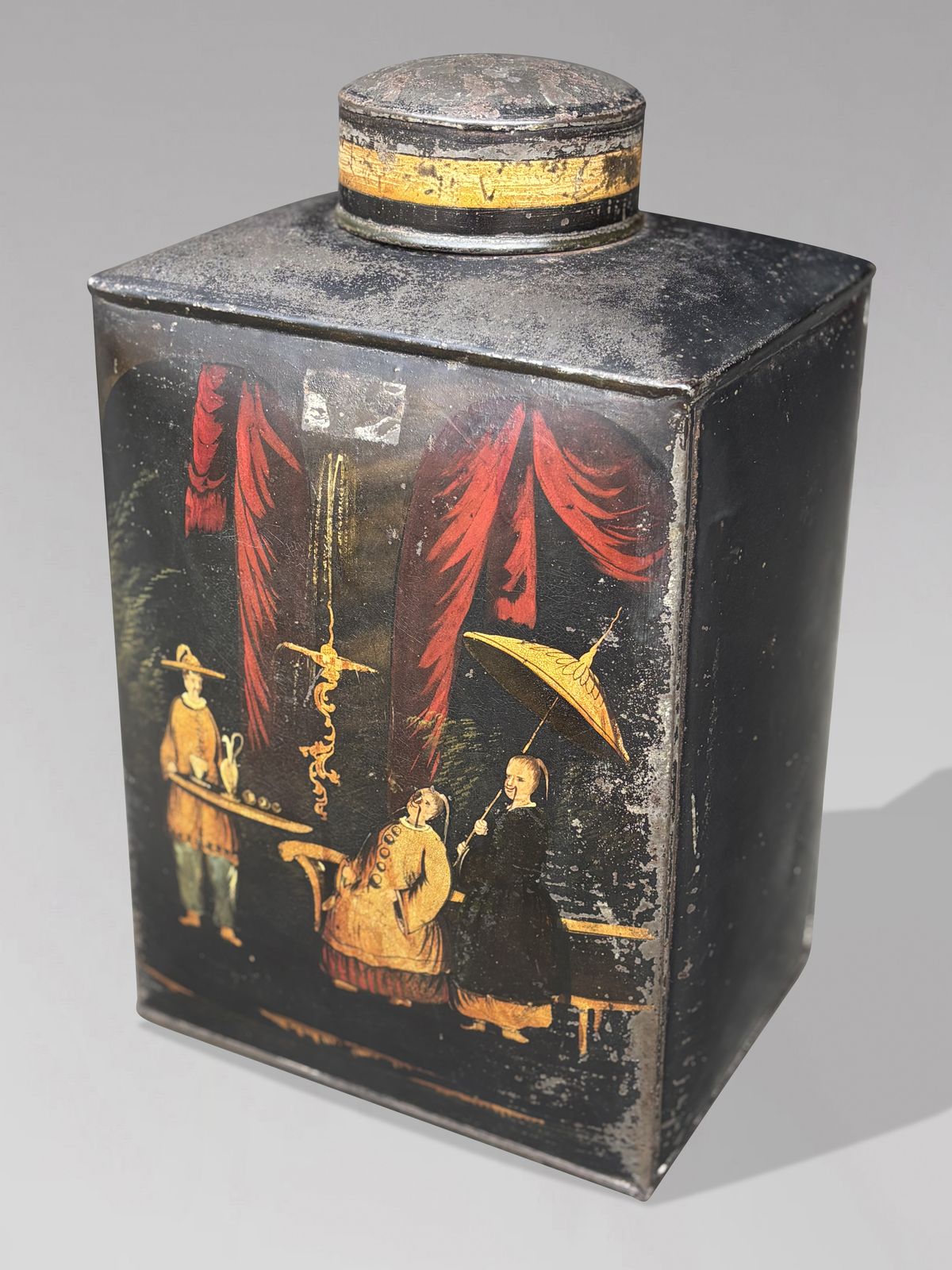 Set Of 3 William IV Painted Toleware Tea Canisters photo 2880.0