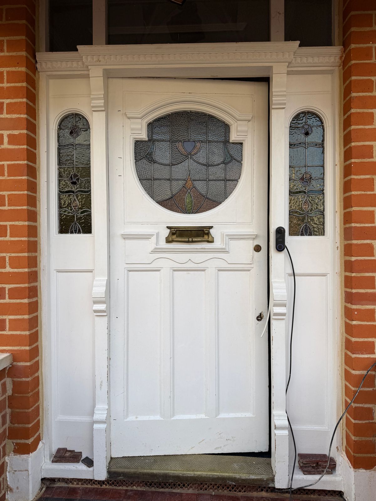 Edwardian Lead Stained Glass Period Front Door Old This Includes Two Matching Side Panels