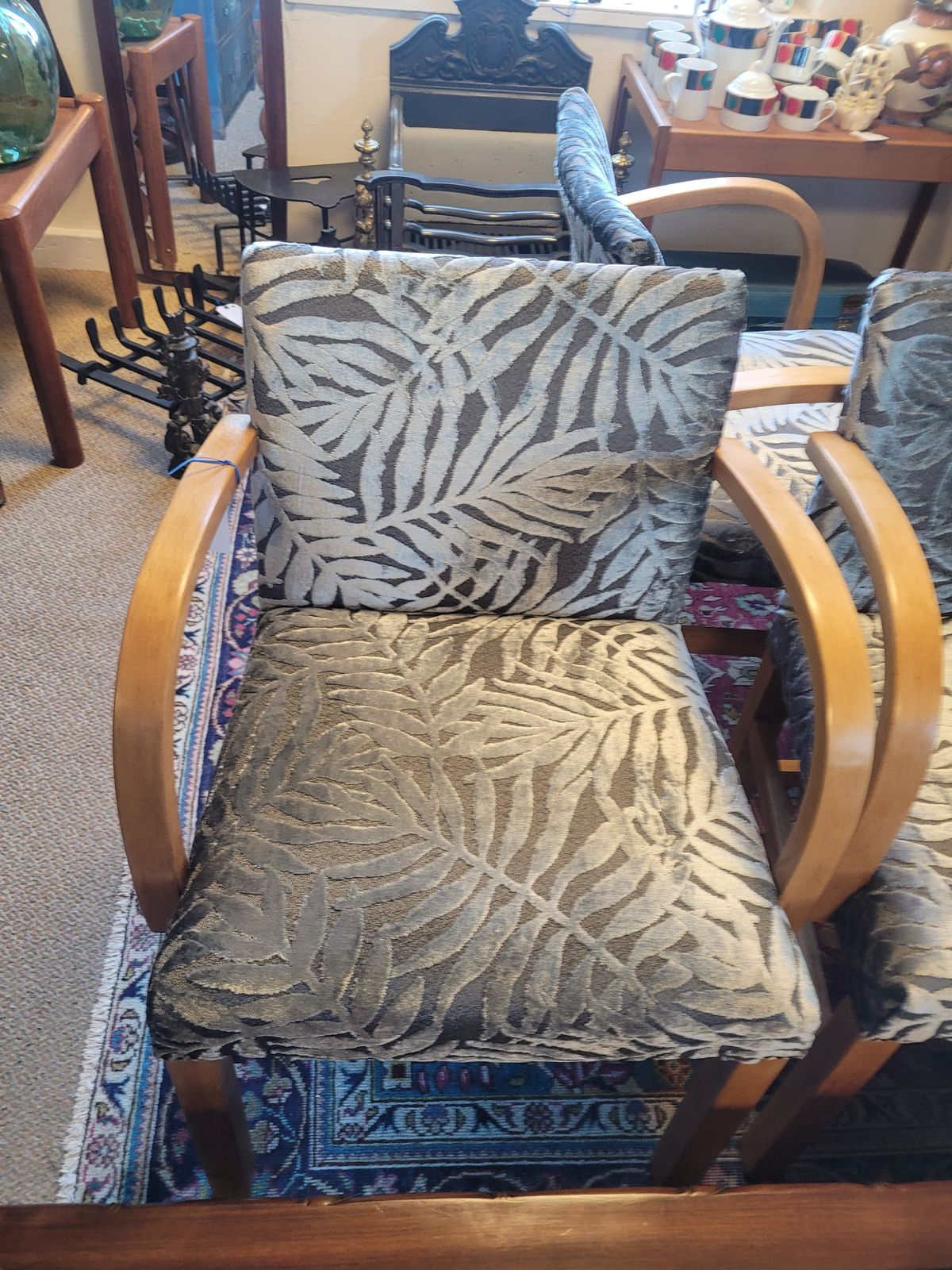 Mid Century Bentwood Chairs  Silver Velvet Leaf Upholstery photo furniture