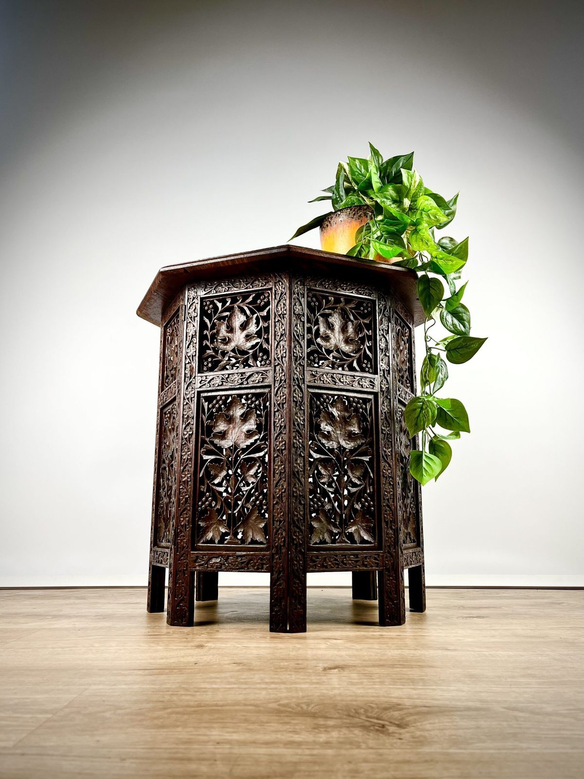 Beautifully Carved Indian Folding Side Table, Late 19th – Early 20th Century