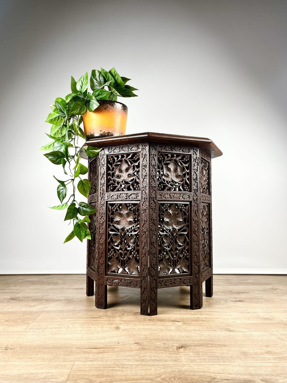 photo buy Beautifully Carved Indian Folding Side Table, Late 19th – Early 20th Century