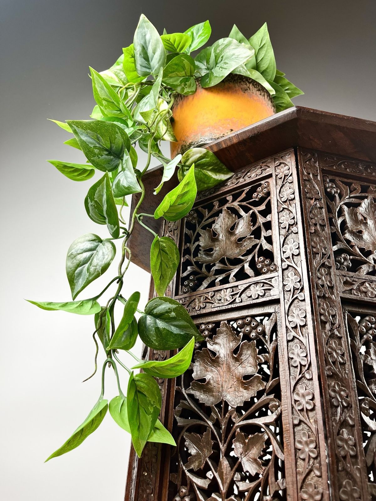 photo vintage Beautifully Carved Indian Folding Side Table, Late 19th – Early 20th Century
