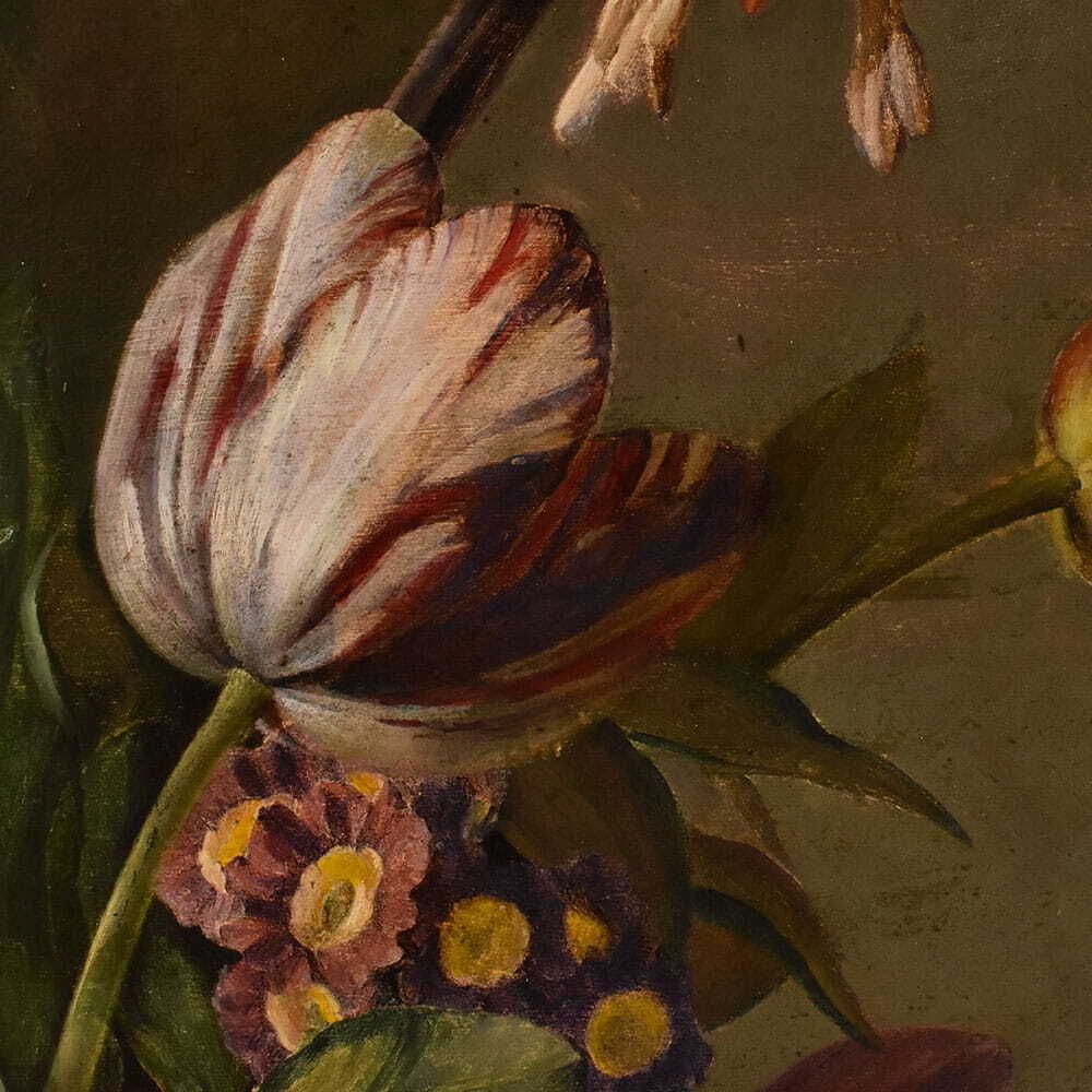 photo for sale Antique Floral Painting, Peonies And Roses Flowers, Oil On Canvas, 19th Century