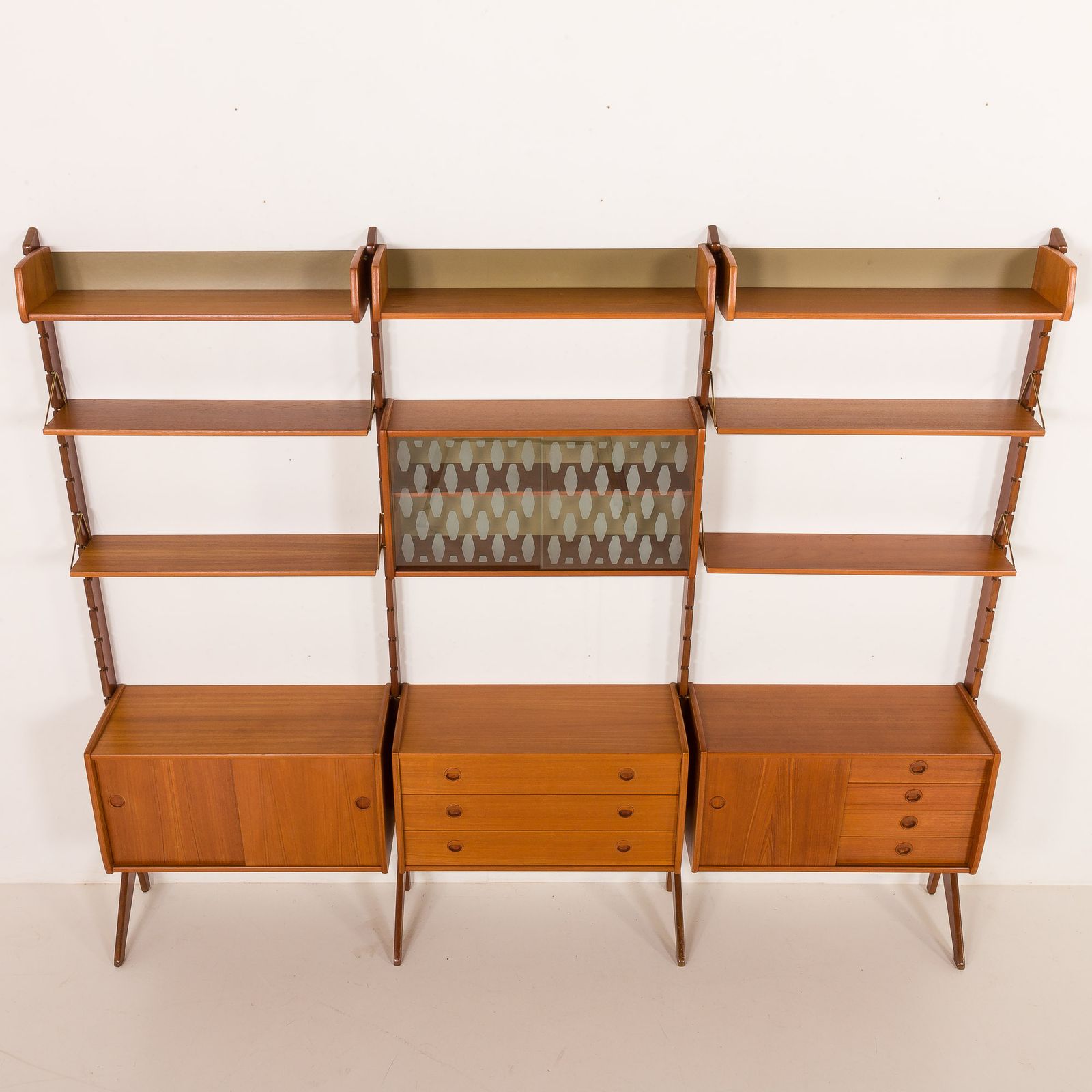 Ergo 3 Bay Free Standing Teak Wall Unit By John Texmon, Norway 1960s photo vintage