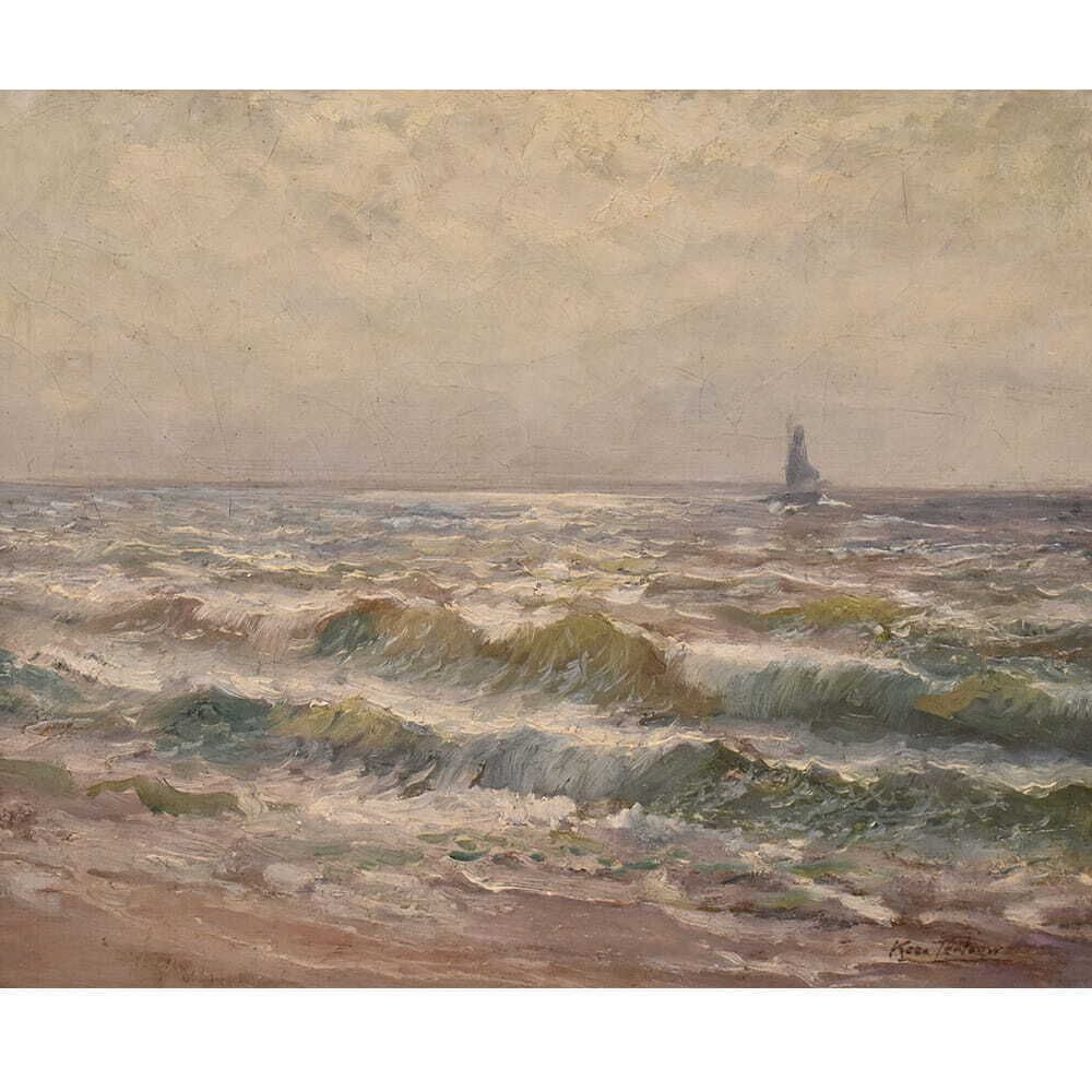 Waves And Sailing Boat Painting, Kees Terlouw, , Oil On Canvas, 20th Century, photo for sale