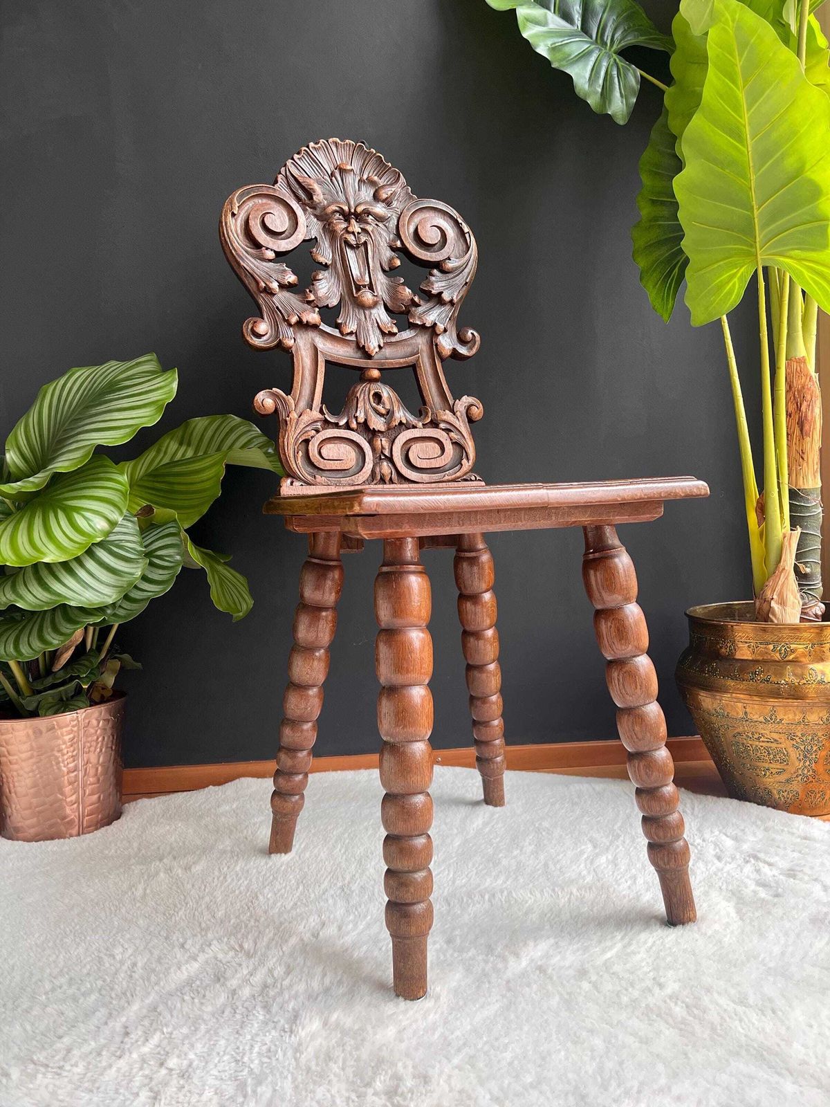 Antique Swiss Tyrolean Chair   Gothic Revival Accent Chair