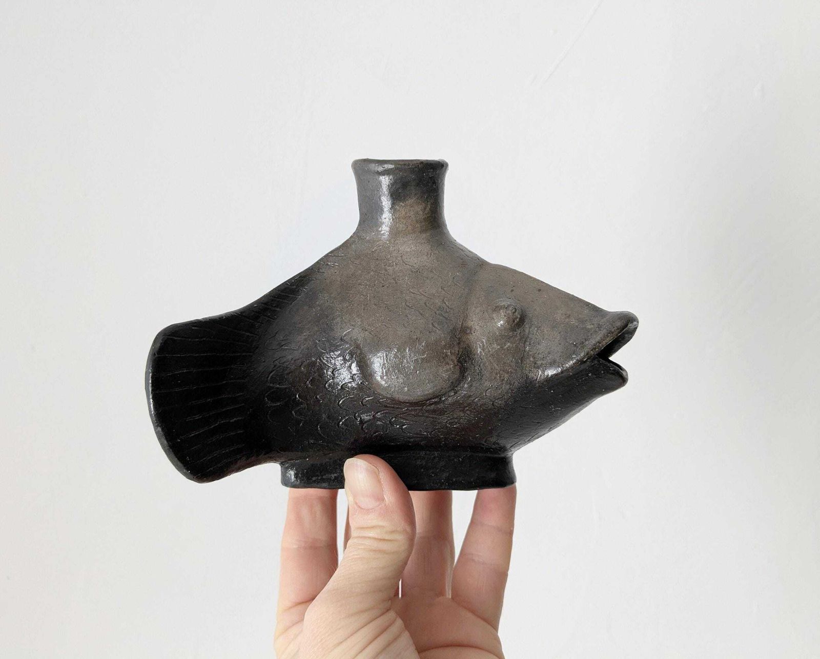 Vintage Candle Holder, Ceramic Fish Sculpture, Hand Art Design, Vintage Ceramic photo furniture