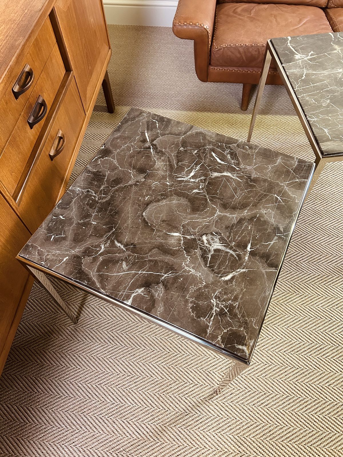 photo furniture Pair Of Luxury Eichholtz Henley Side Tables Marble Top Nickel Base