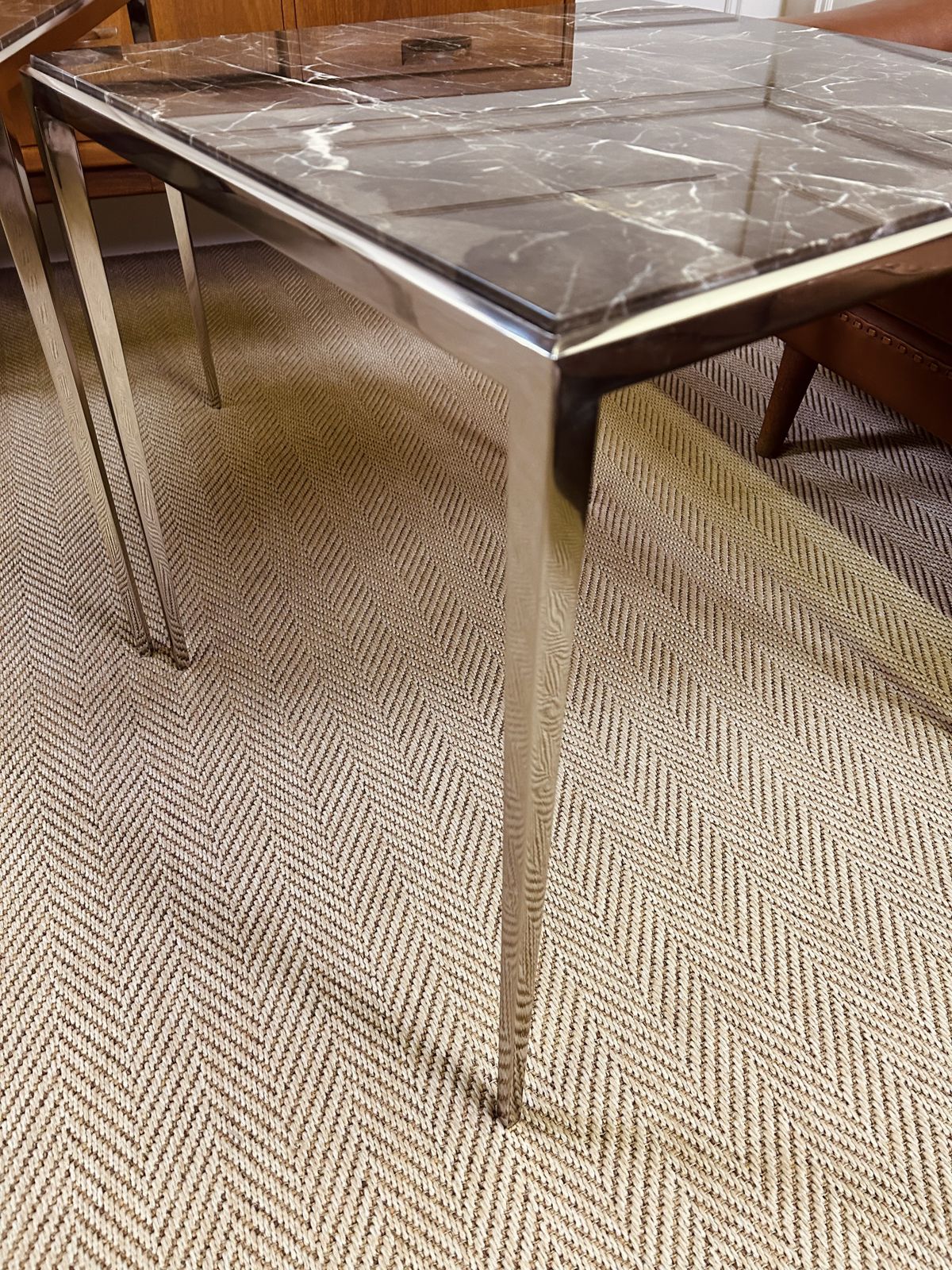 Furniture Pair Of Luxury Eichholtz Henley Side Tables Marble Top Nickel Base photo
