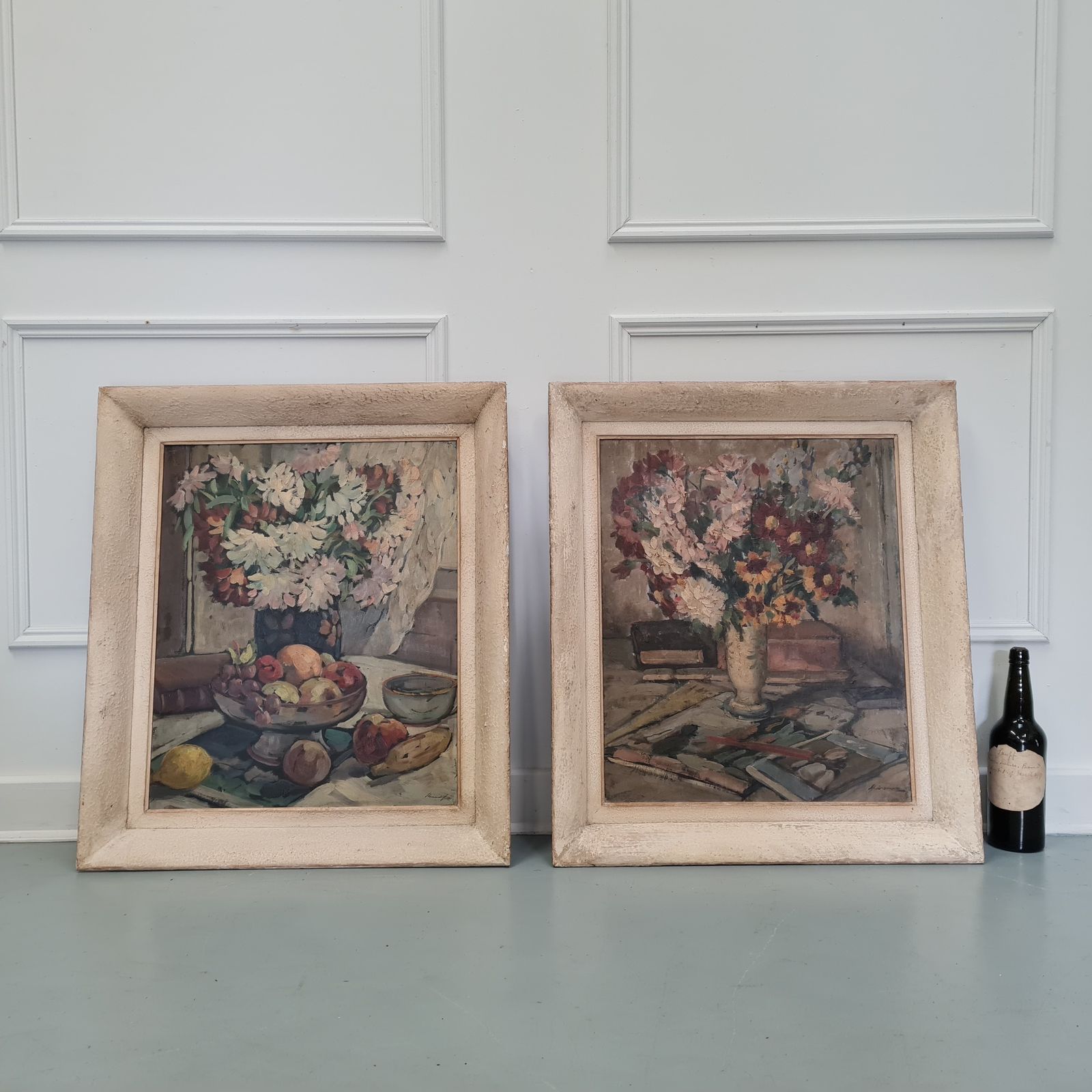 Pair Of Floral French Oil Paintings C1930 Free Delivery Uk photo Art