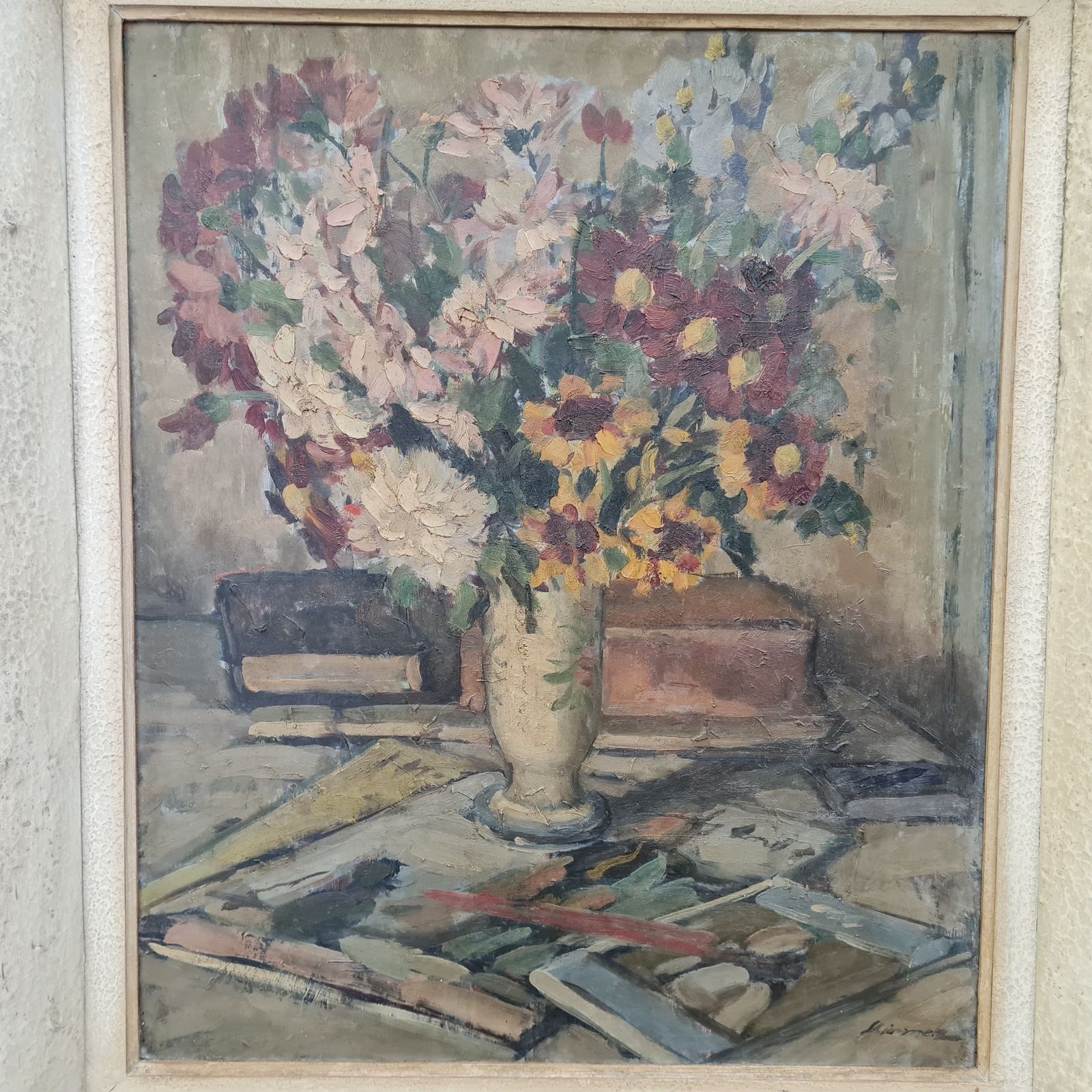 Pair Of Floral French Oil Paintings C1930 Free Delivery Uk photo vintage