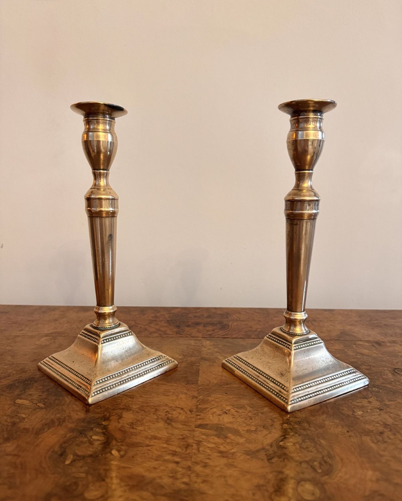 Elegant Quality Pair Of Antique Brass Candlesticks