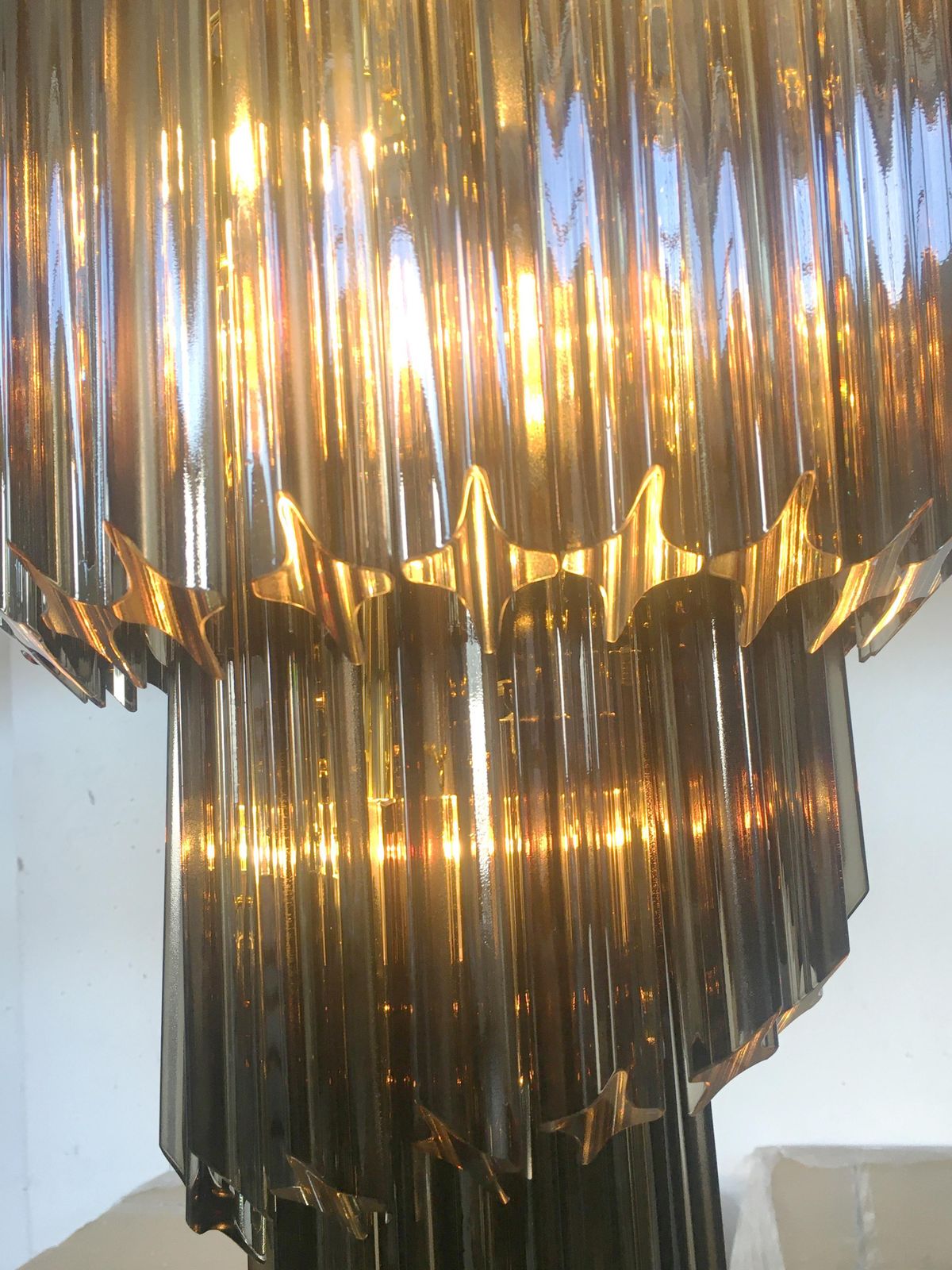 Contemporary Huge Luxury “Quadriedro” Fumè Murano Glass Gold Twister Cascade Chandelier photo 13427.0