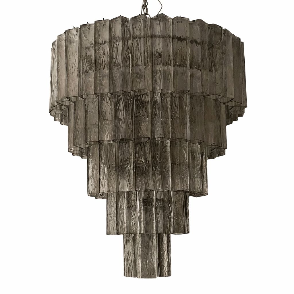 Contemporary "Square Tubes" Murano Venini Style Glass Chandelier Italian Dark Fume' Color photo Lighting