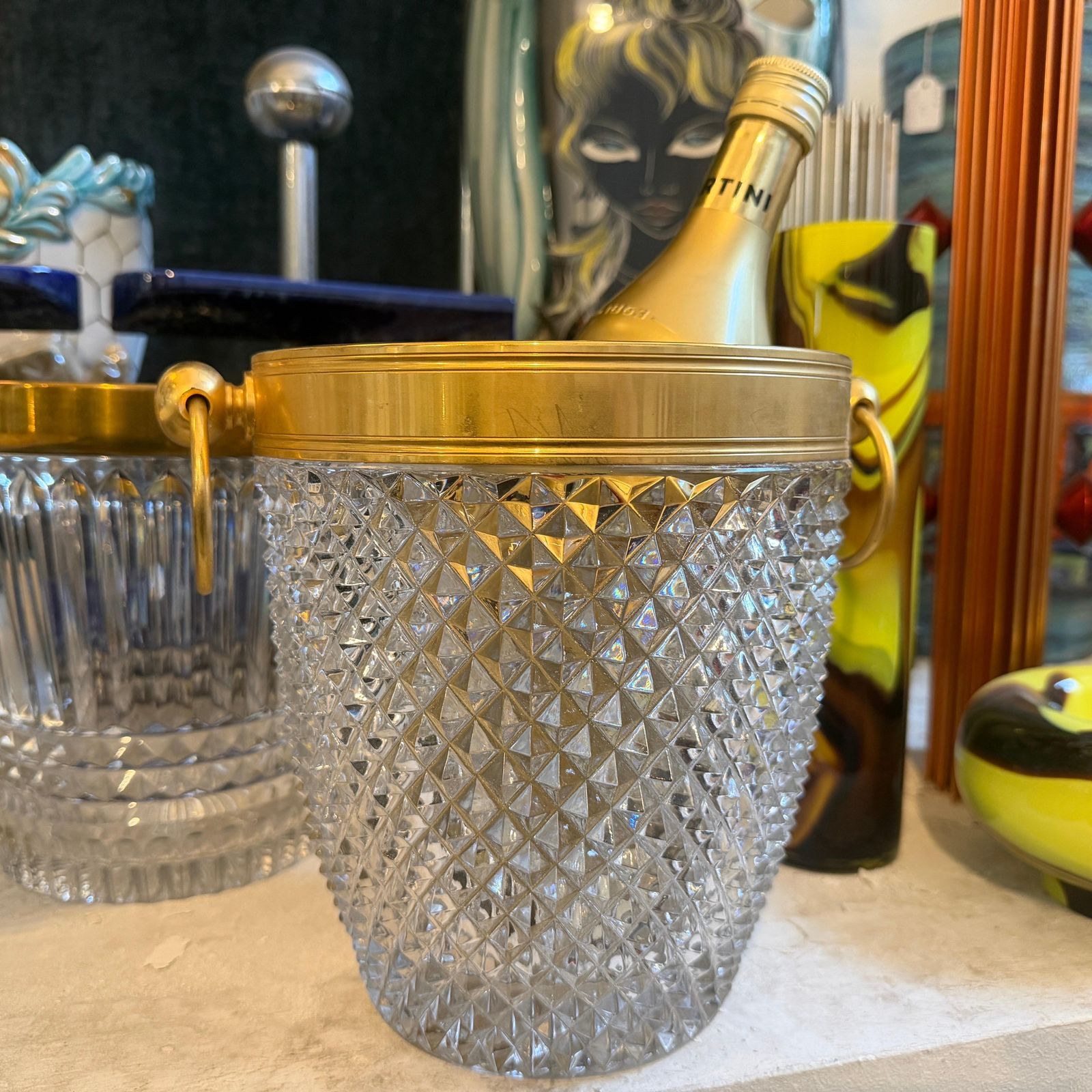 1980s Modernist Crystal And Gilded Metal French Champagne Cooler photo furniture
