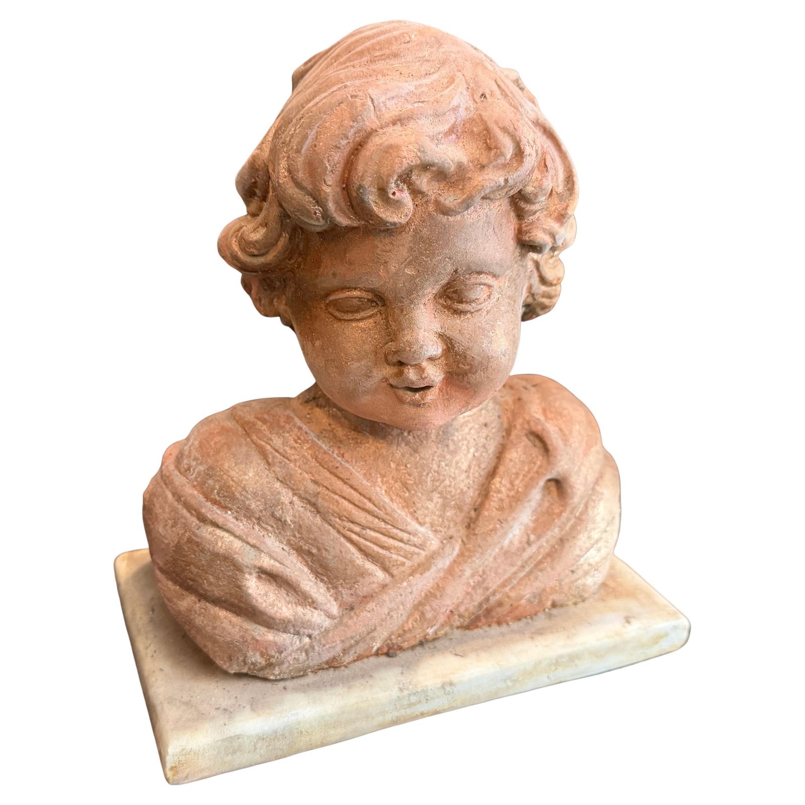 1930s Mixed Stone Sicilian Sculpture Of A Putto On A Marble Base