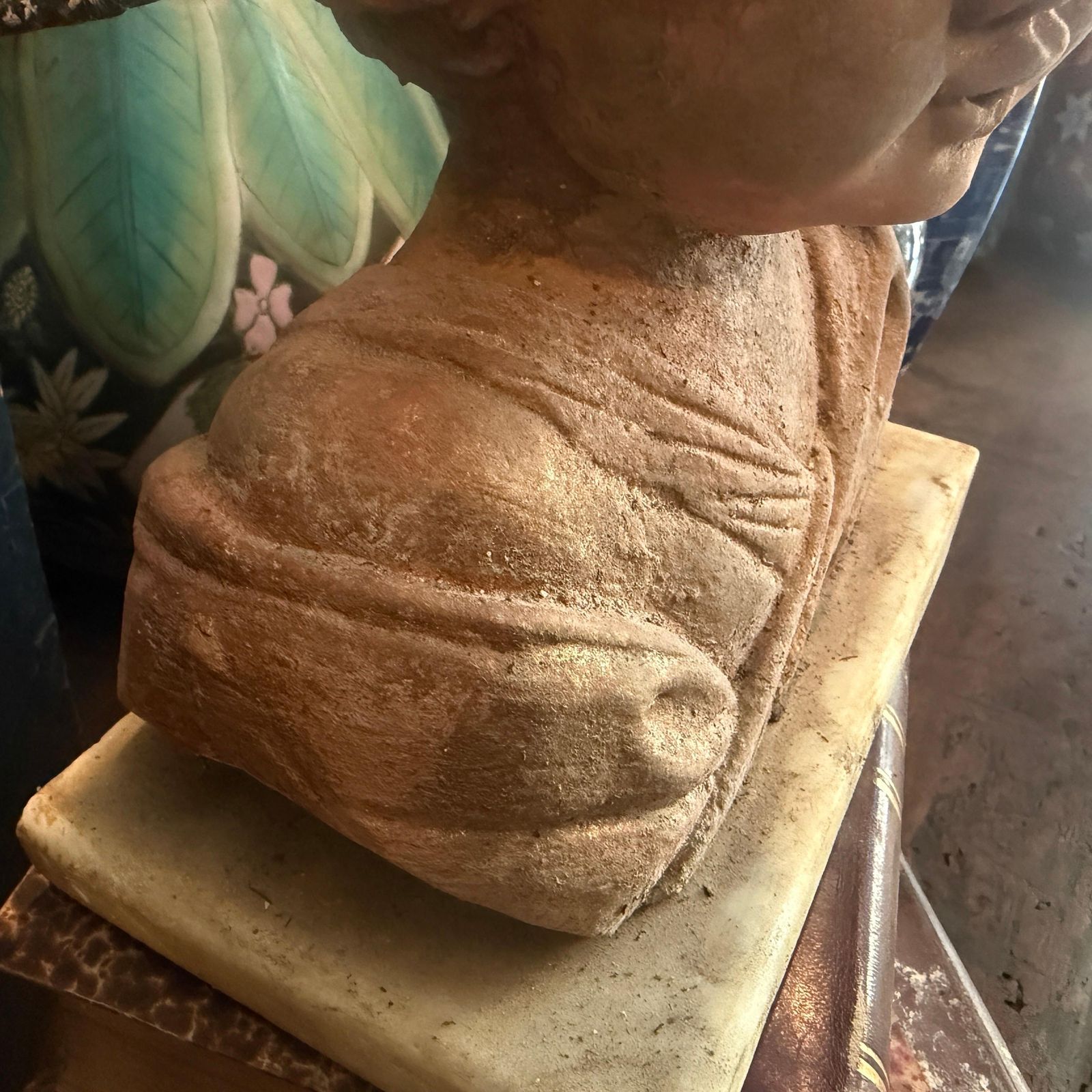 Art 1930s Mixed Stone Sicilian Sculpture Of A Putto On A Marble Base photo