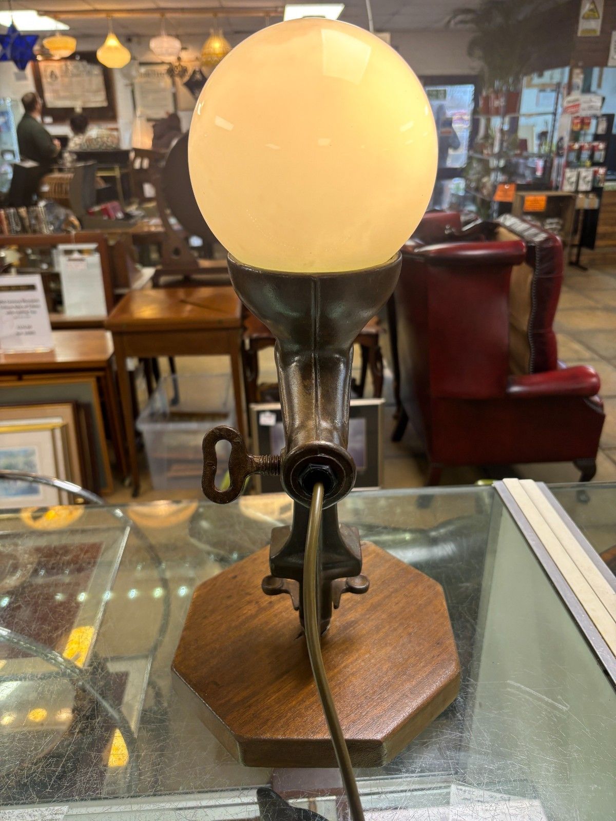 Steam Punk Cast Iron Mixer Converted Table Lamp With Milk Glass Shade photo 65.0