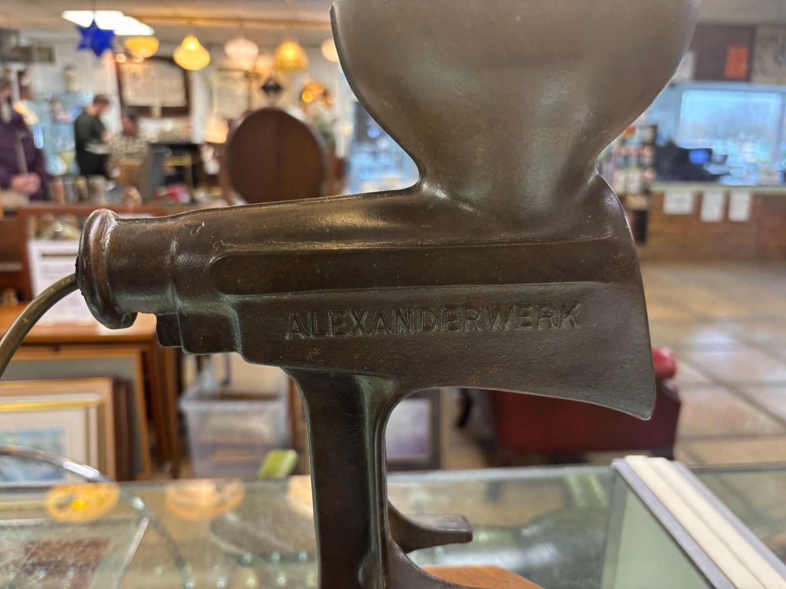 Steam Punk Cast Iron Mixer Converted Table Lamp With Milk Glass Shade photo vintage