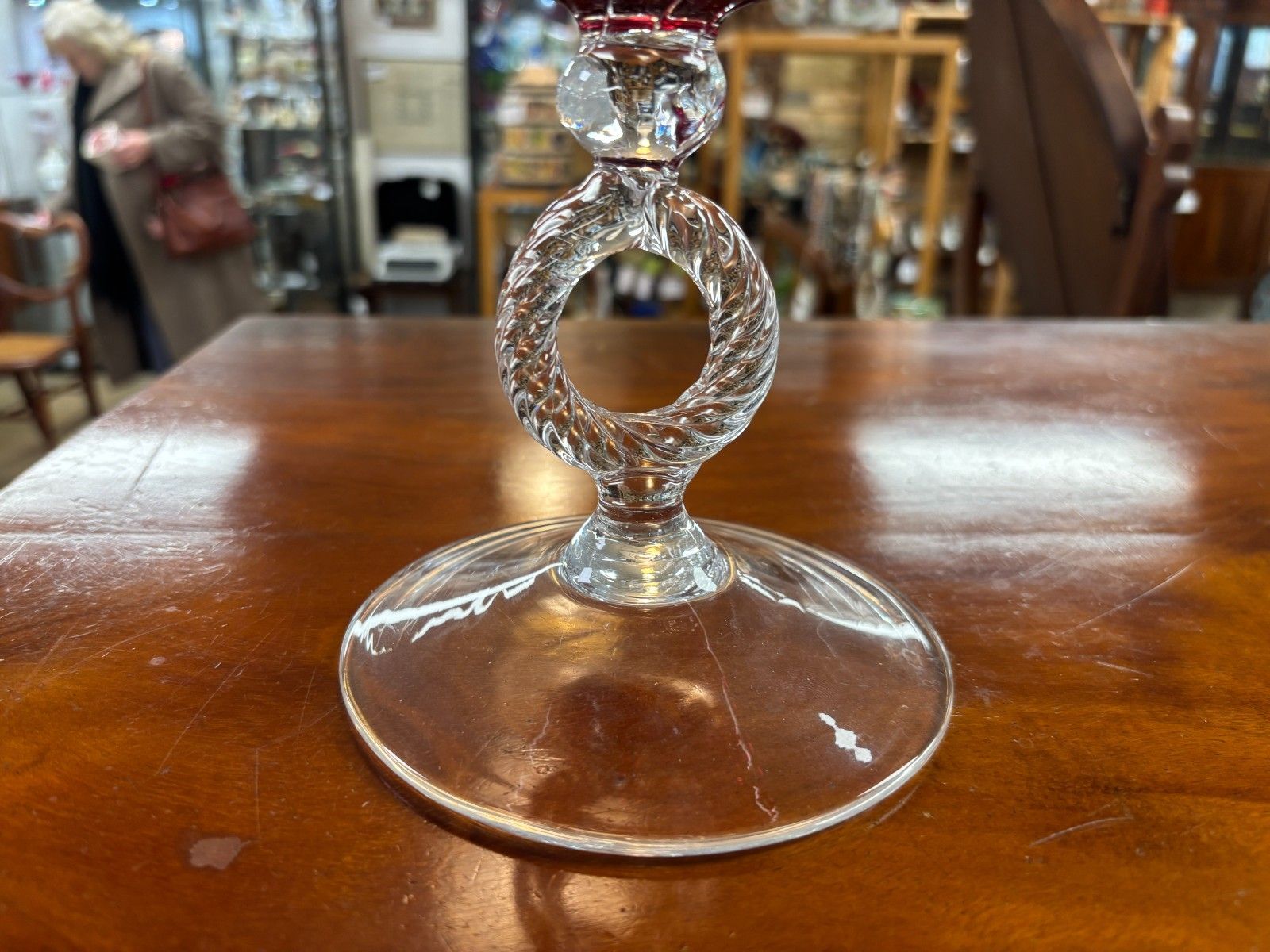 1960's Vintage Hand Blown Cranberry & Clear Glass Vase/ Pedestal Bowl photo buy