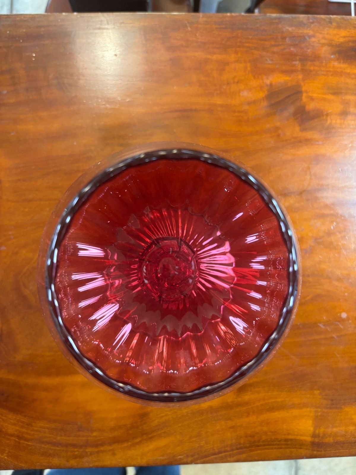 photo furniture 1960's Vintage Hand Blown Cranberry & Clear Glass Vase/ Pedestal Bowl