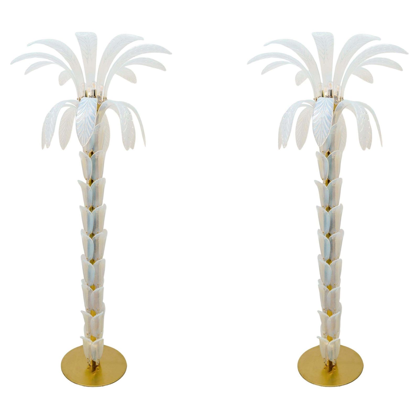 Pair Of Iridescent Murano Glass Palm Tree Floor Lamps