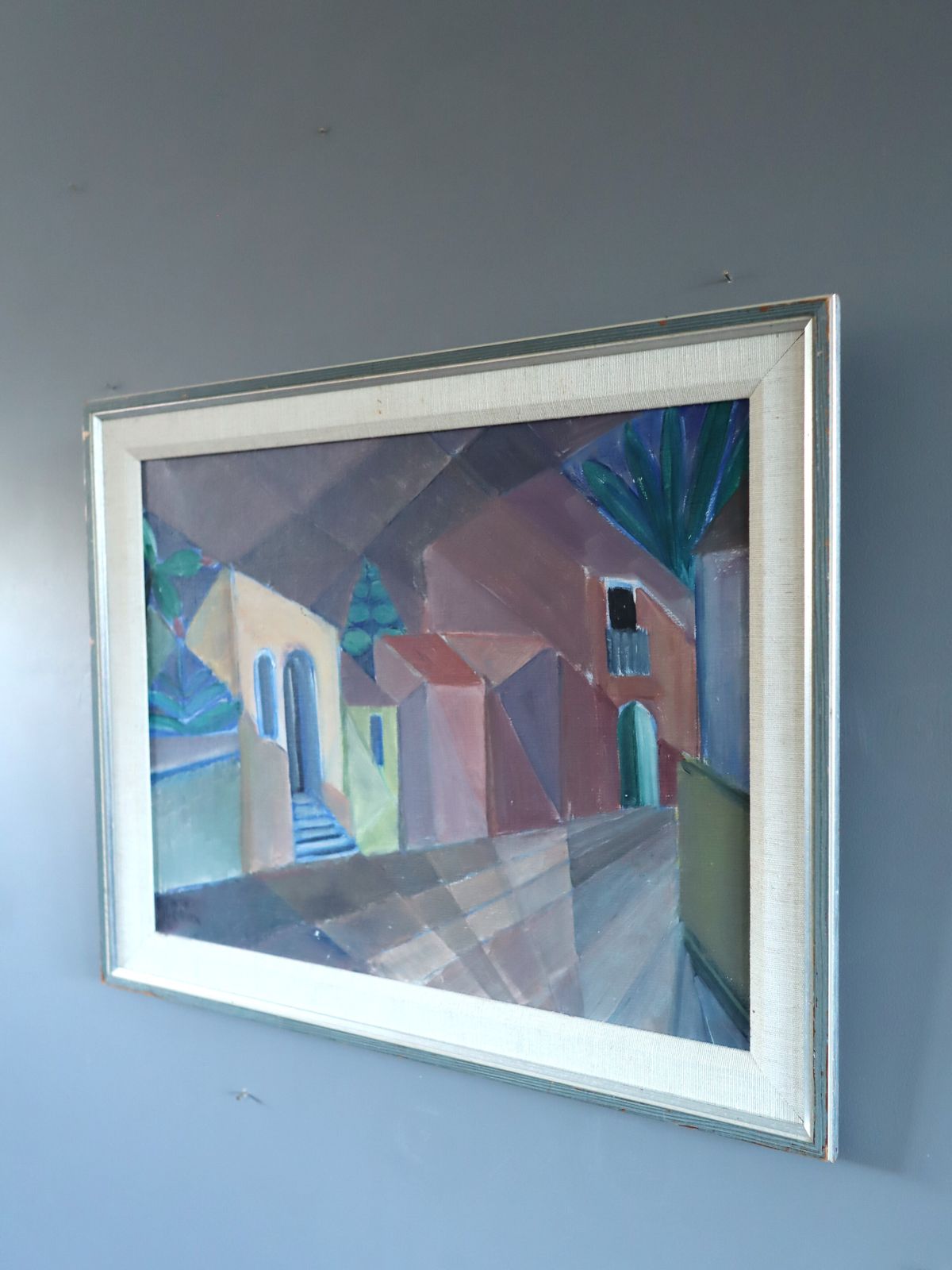 Cubist Street  Oil Painting, Mid 20th Century photo for sale