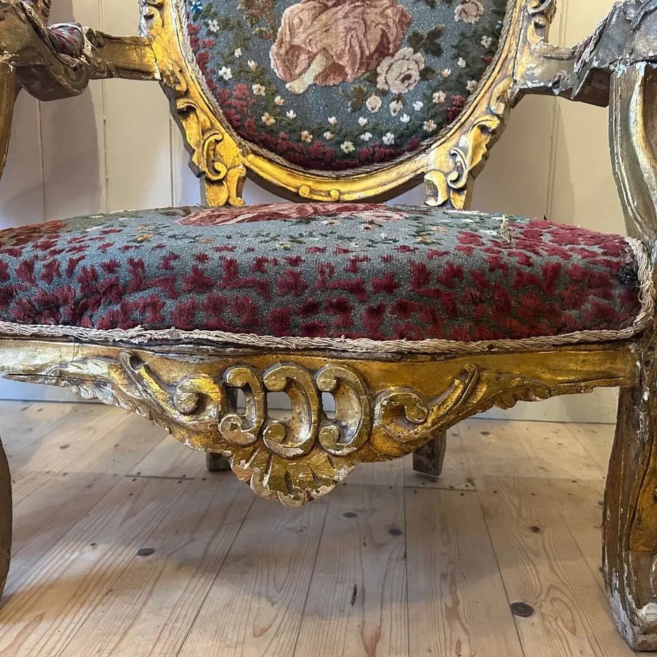 photo for sale Pair Of Louis XV Style Gilt Throne Chairs