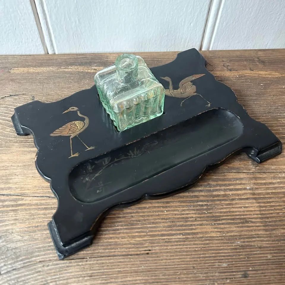 Antique Japanese Pen Tray & Inkwell photo for sale