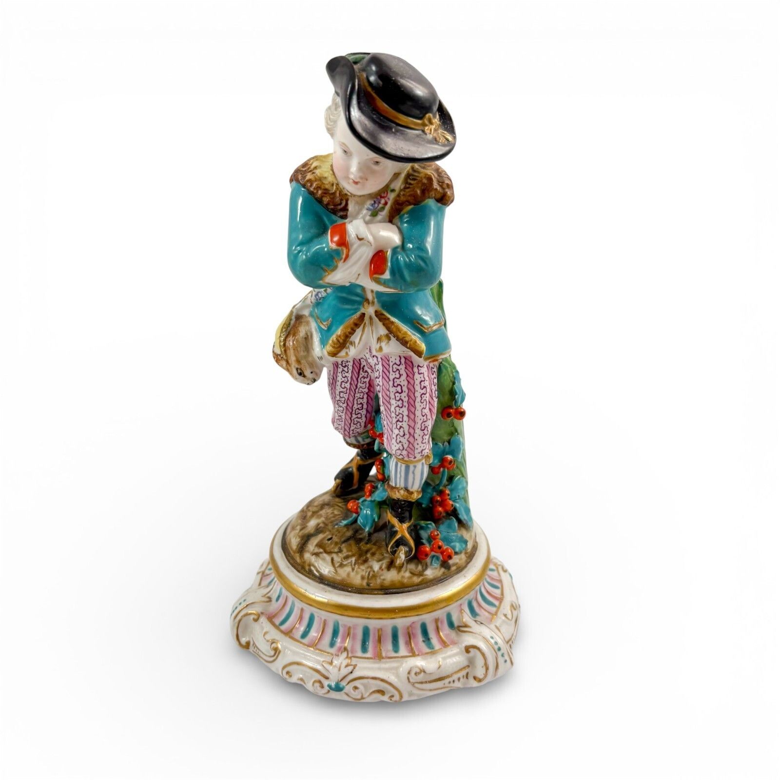 19th Century Volkstedt Porcelain Figure Boy With Flowers, Rococo Style, C. 1890 photo furniture