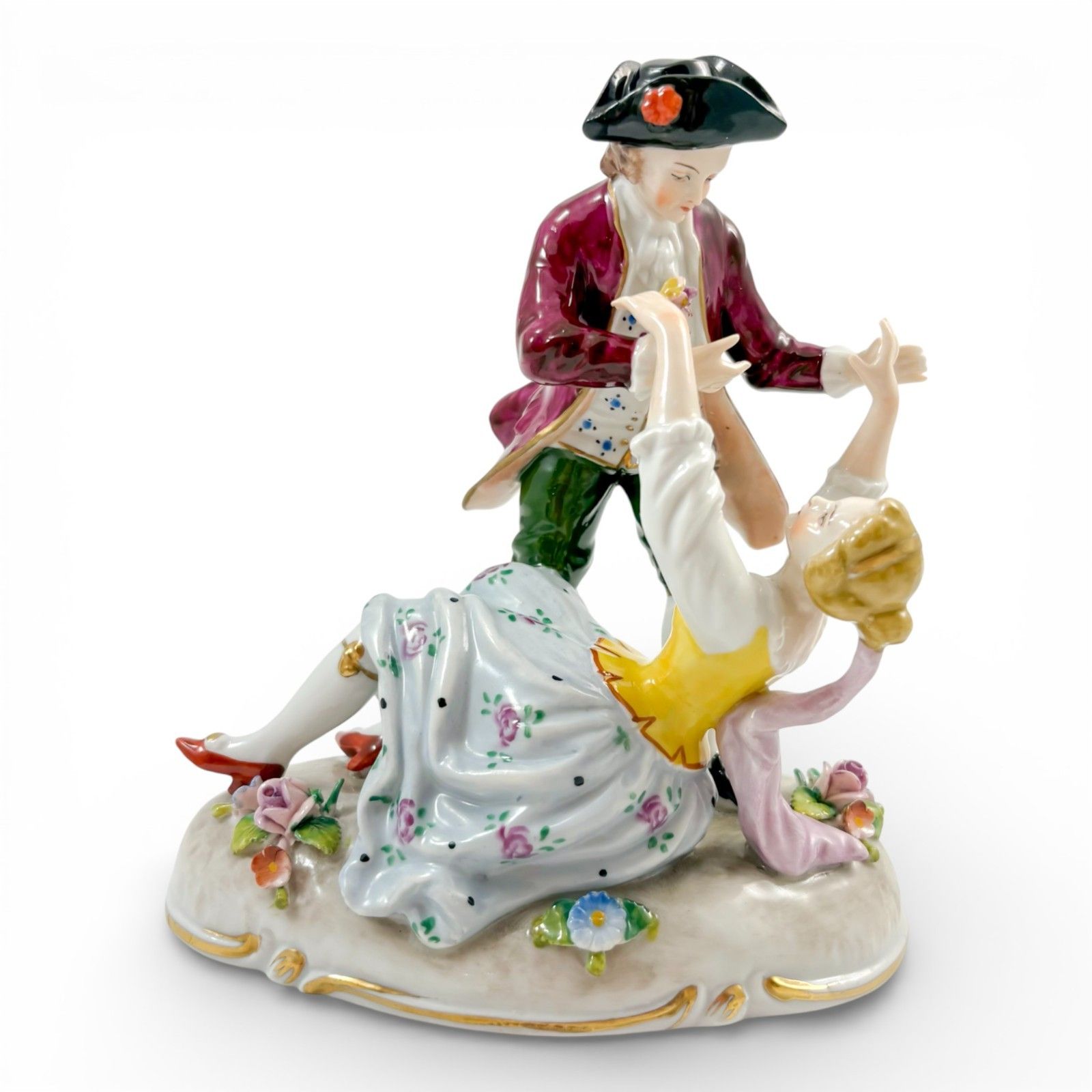 Sitzendorf Porcelain Courting Couple Figurine Rococo Revival German Antique photo furniture
