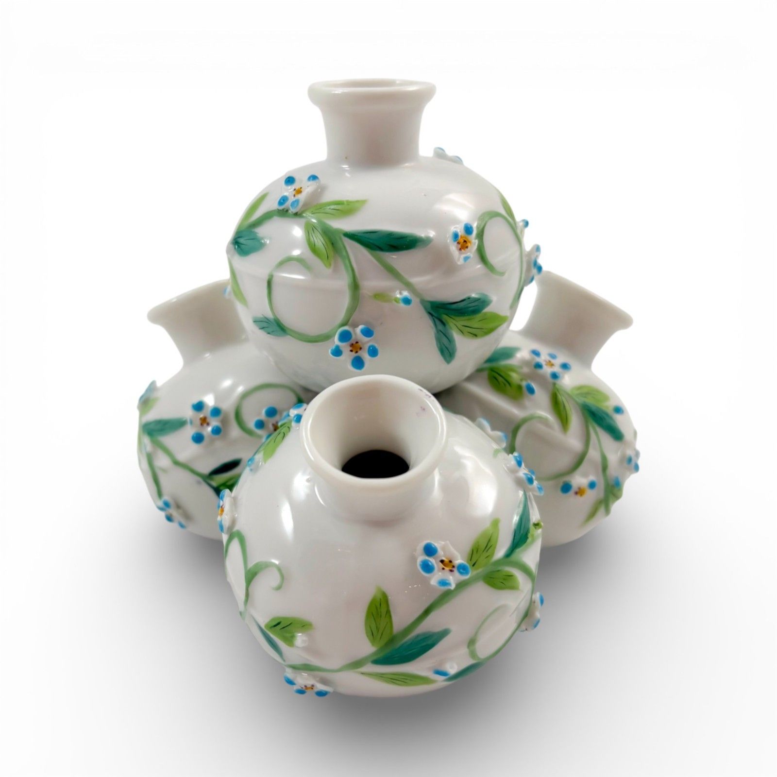 Antique French Porcelain Triple Posy Holder With Forget Me Not Decoration photo furniture