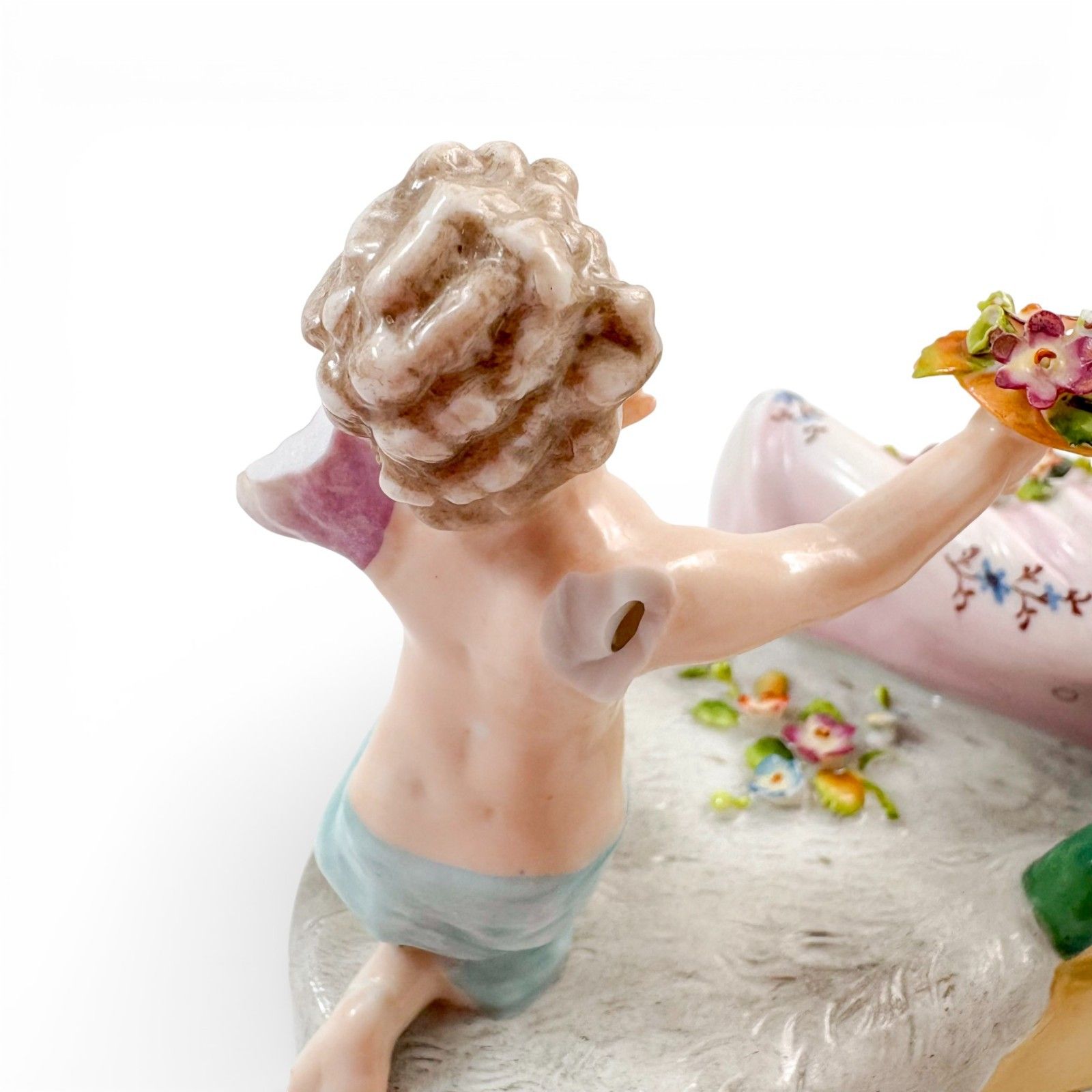 photo vintage Antique Sitzendorf Porcelain Figurine Lady With Cherub And Mandolin C. 1910