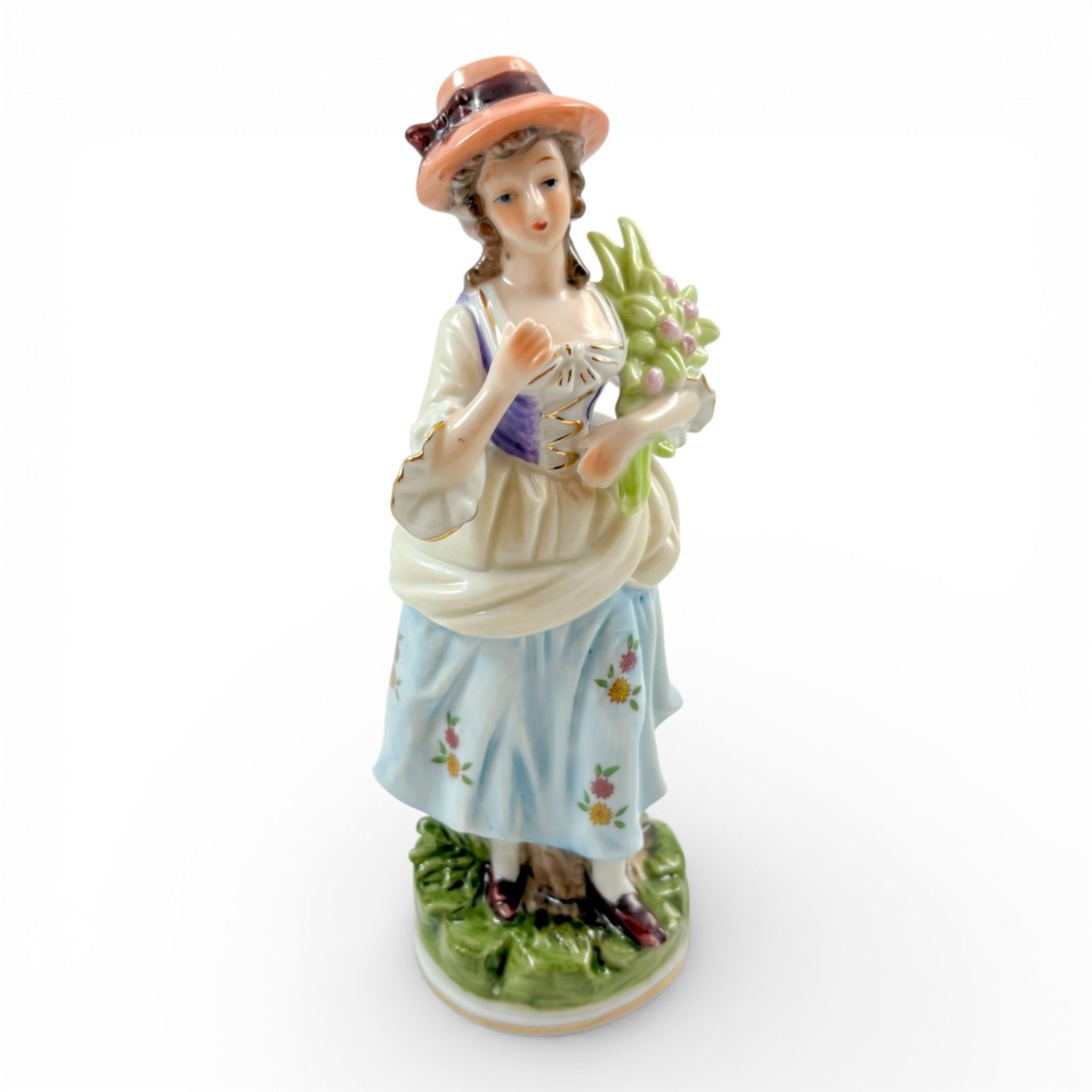 Sitzendorf Style Porcelain Flower Girl Figurine, Hand Painted, Mid 20th Century