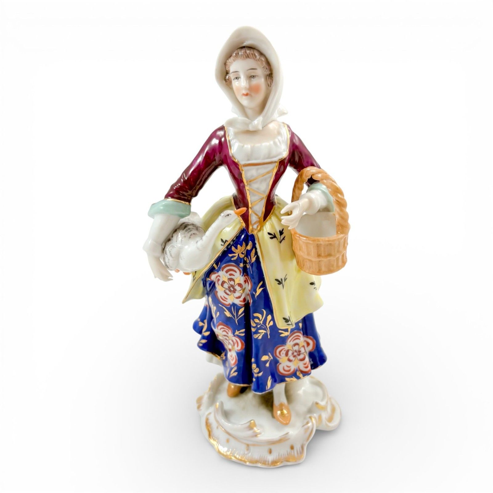 German Porcelain Country Girl Figurine With Goose, Continental, Mid 20th Century