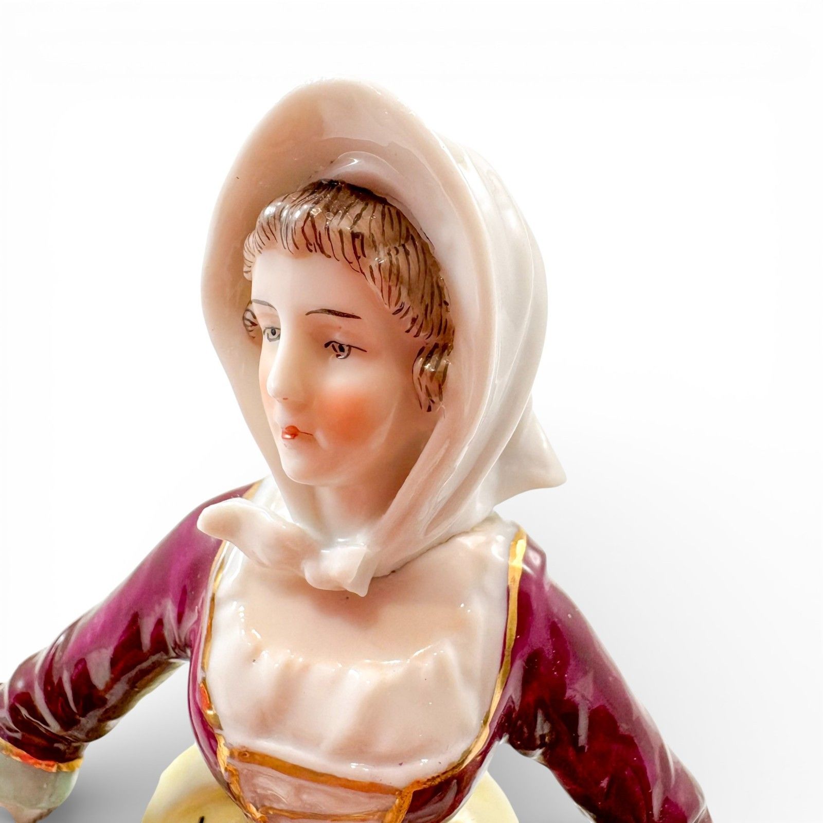 German Porcelain Country Girl Figurine With Goose, Continental, Mid 20th Century photo vintage
