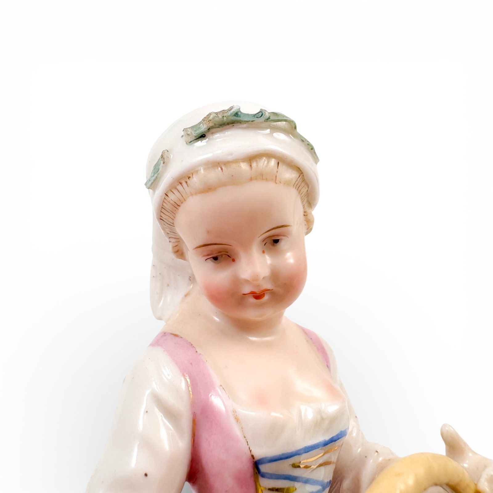 photo furniture 19th C Sitzendorf Antique Porcelain Figurines Flower Girl & Fruit Boy Pair 15cm