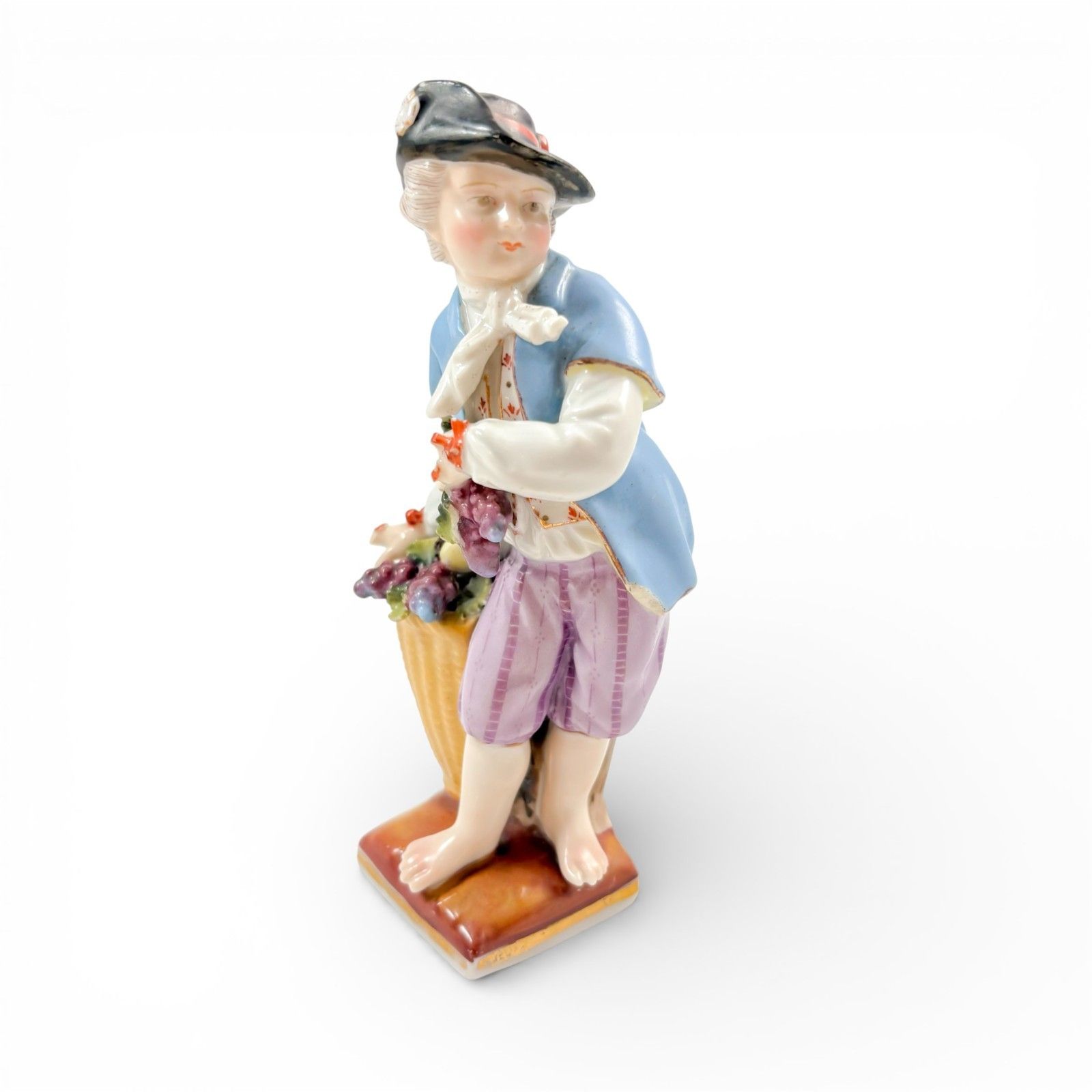 130.0 19th C Sitzendorf Antique Porcelain Figurines Flower Girl & Fruit Boy Pair 15cm photo