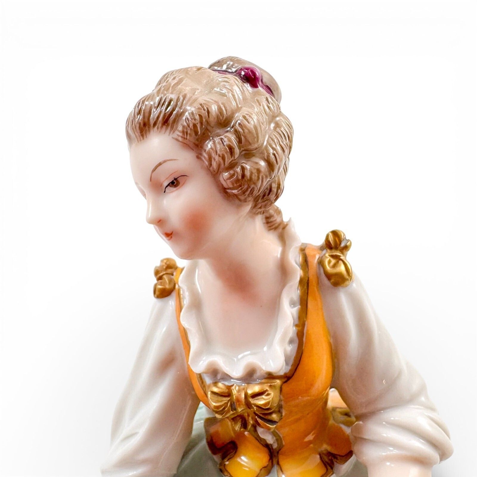 Antique Sitzendorf Porcelain Figurine Lady Gardener Watering Can Germany C.1930s photo vintage