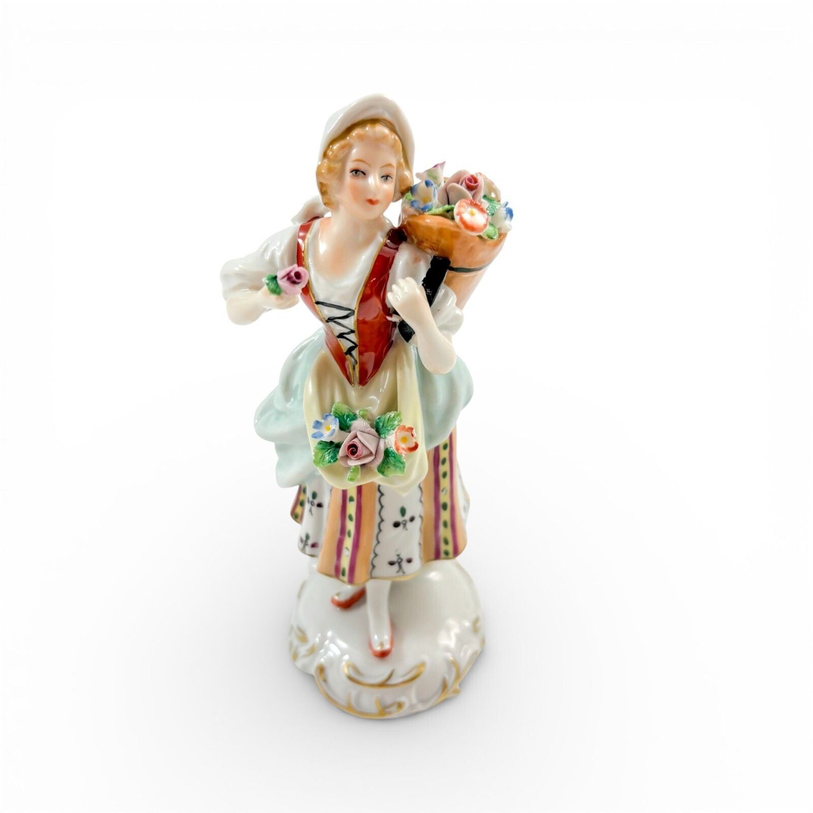 Antique Sitzendorf Porcelain Flower Seller Figurine Antique German C.1920s photo furniture