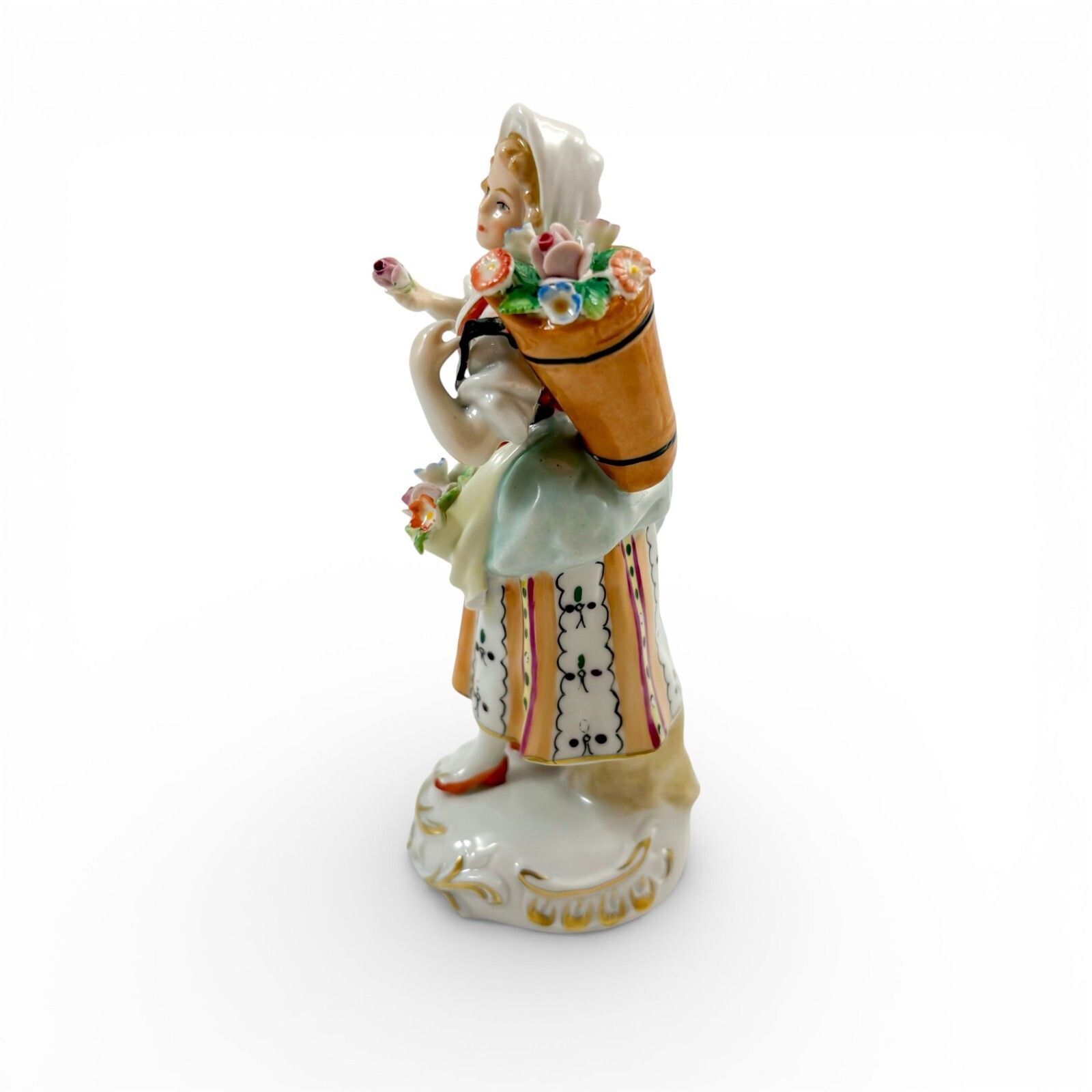 Antique Sitzendorf Porcelain Flower Seller Figurine Antique German C.1920s photo for sale