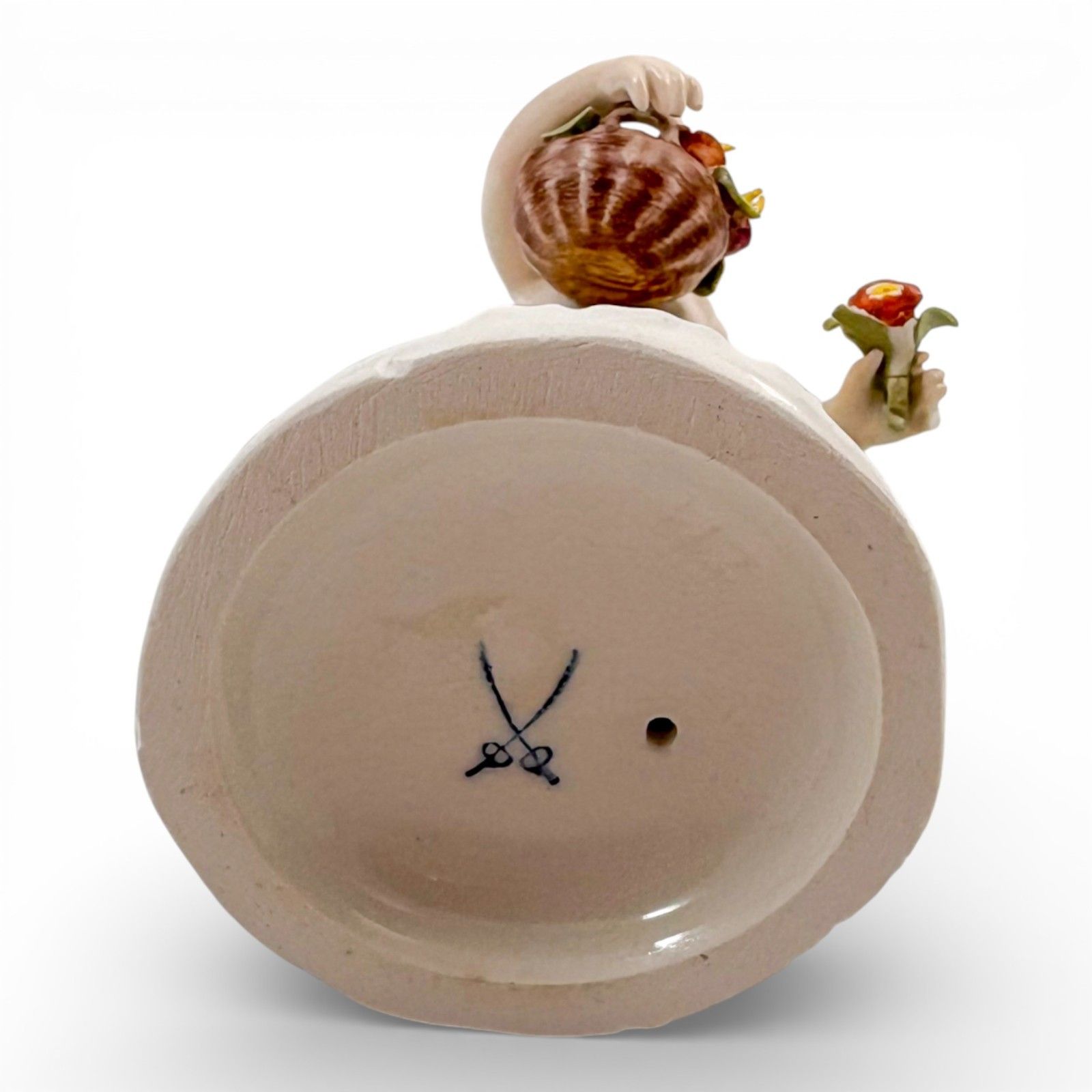 Antique German Porcelain Boy With Flower Basket Figurine, Dresden Style C.1900 photo vinterior